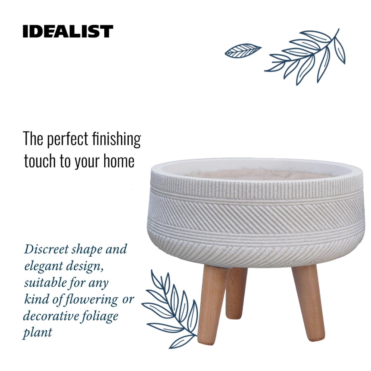 IDEALIST Lite Striped Tray Round Planter on Legs, Round Pot Plant Stand Indoor