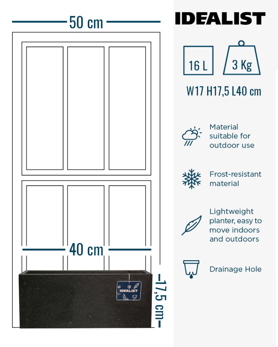 IDEALIST Lite Window Box Light Concrete Planter