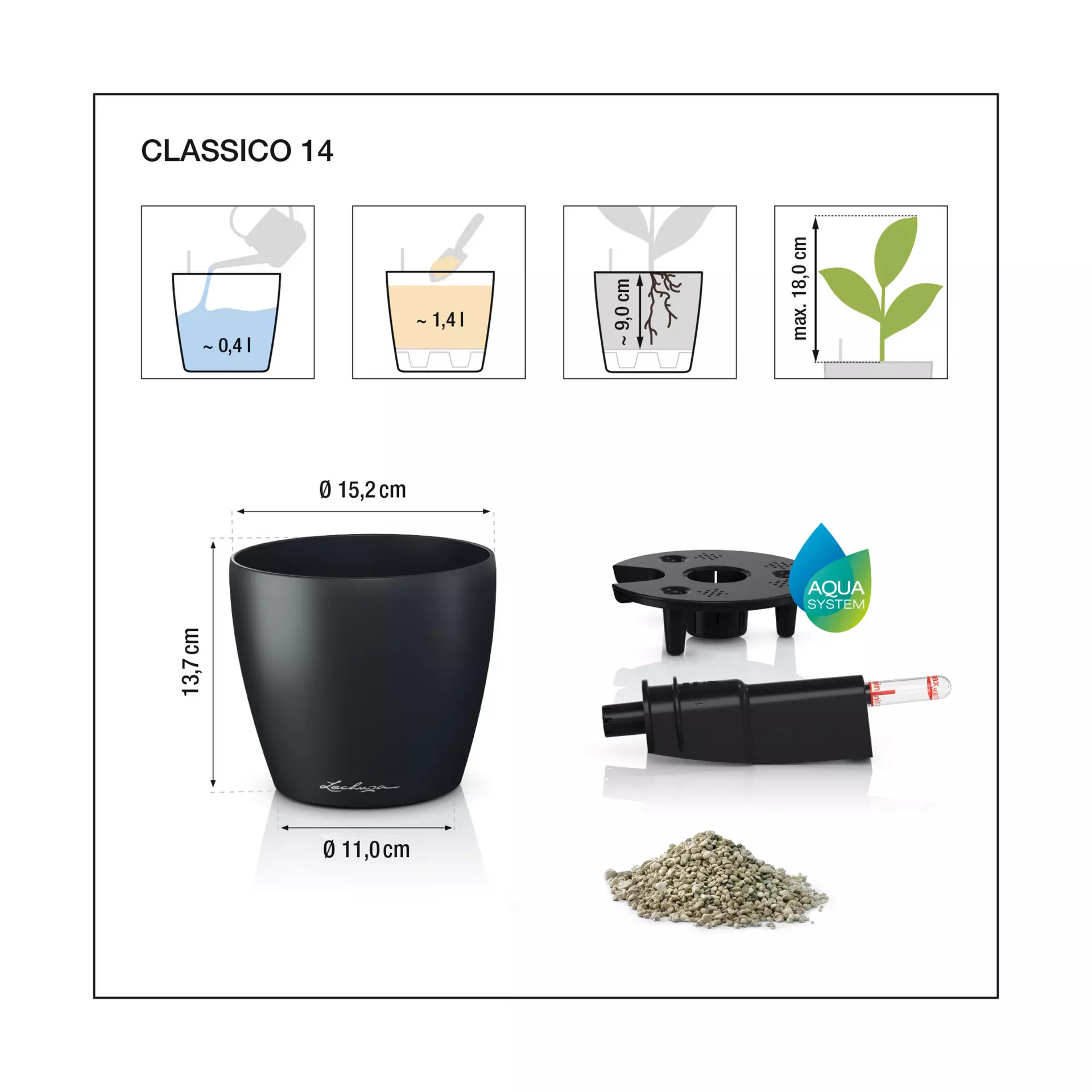 LECHUZA CLASSICO Color Round Poly Resin Self-watering Planter