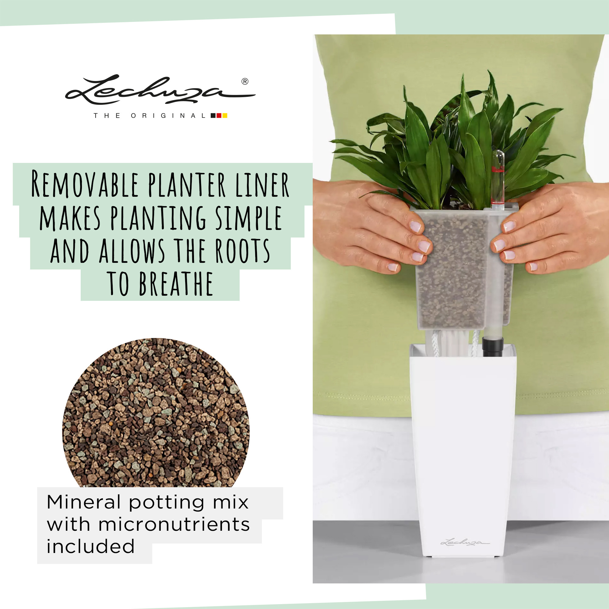 LECHUZA CUBI Square Poly Resin Indoor Self-watering Planter