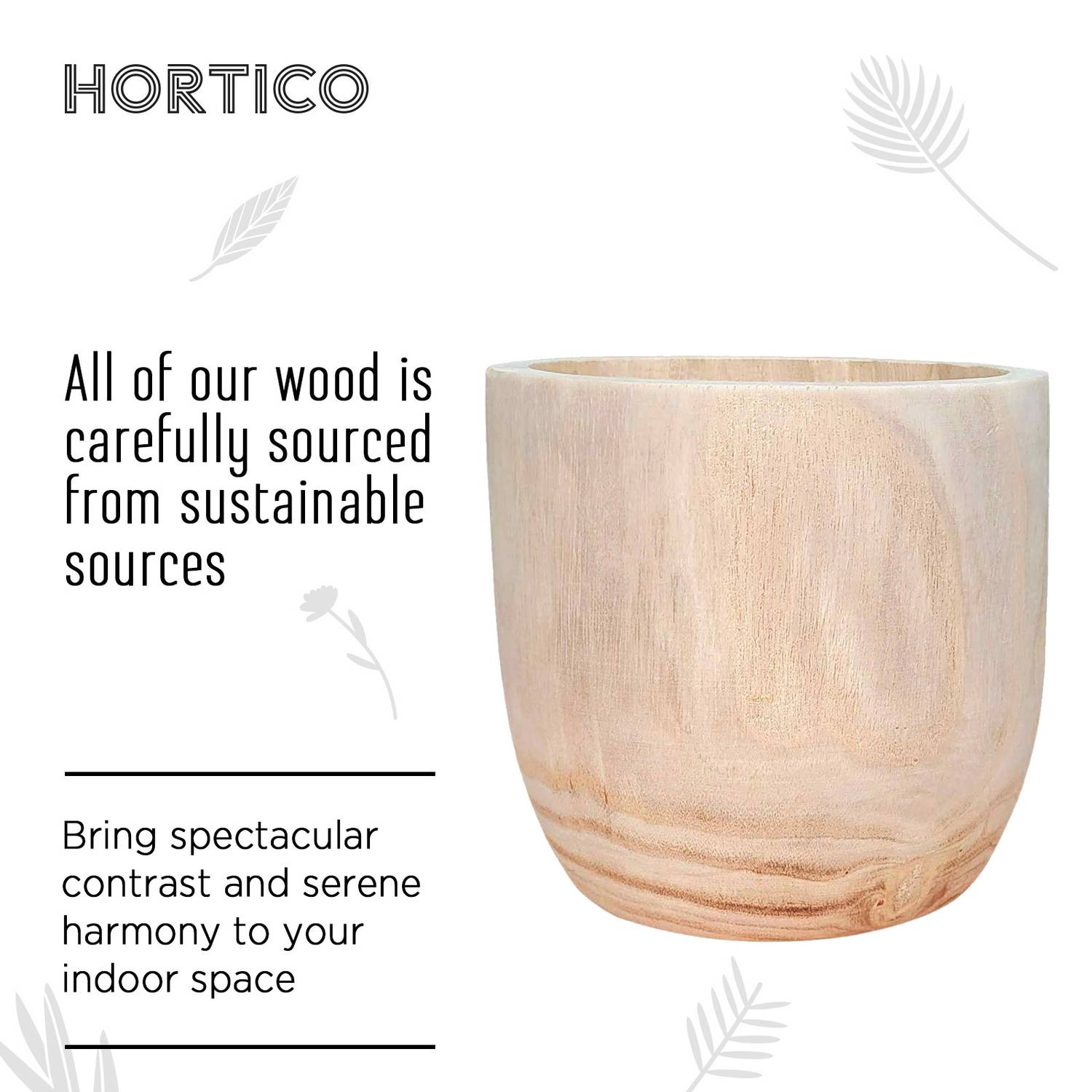 HORTICO RADIAL Wooden House Planter Round Indoor Plant Pot for House Plants with Waterproof Liner
