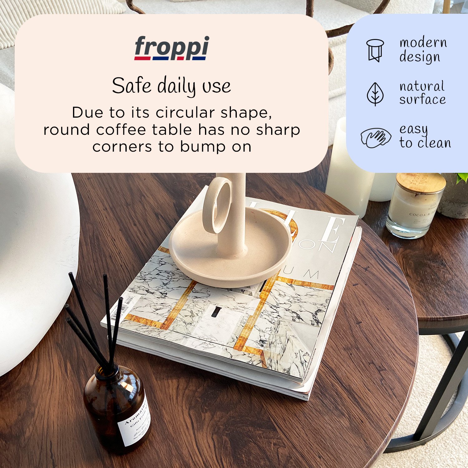 Froppi Round Coffee Tables for Living Room: Set of 2 Nesting Coffee Tables, MDF