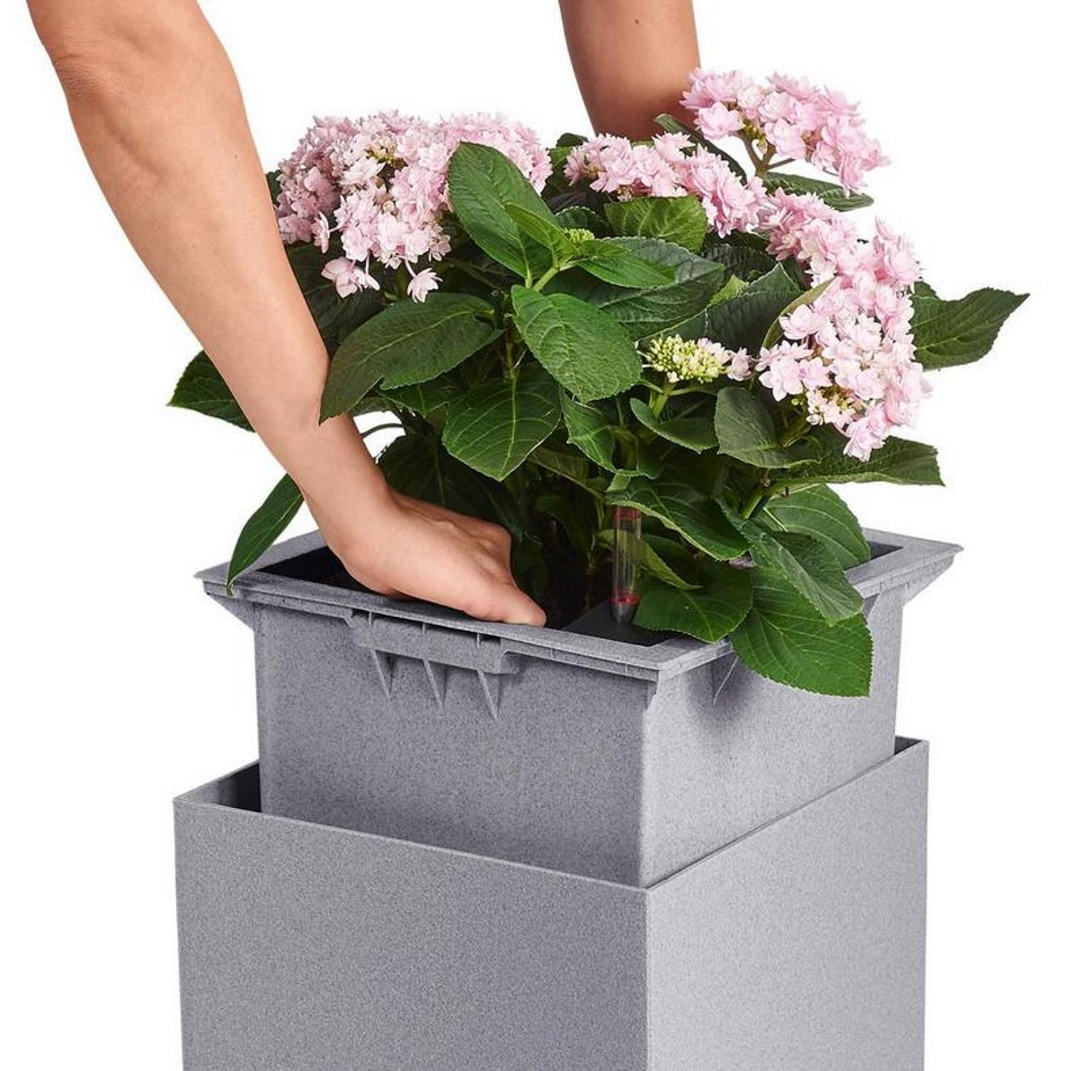 LECHUZA CANTO Stone High Square Tall Poly Resin Self-watering Planter