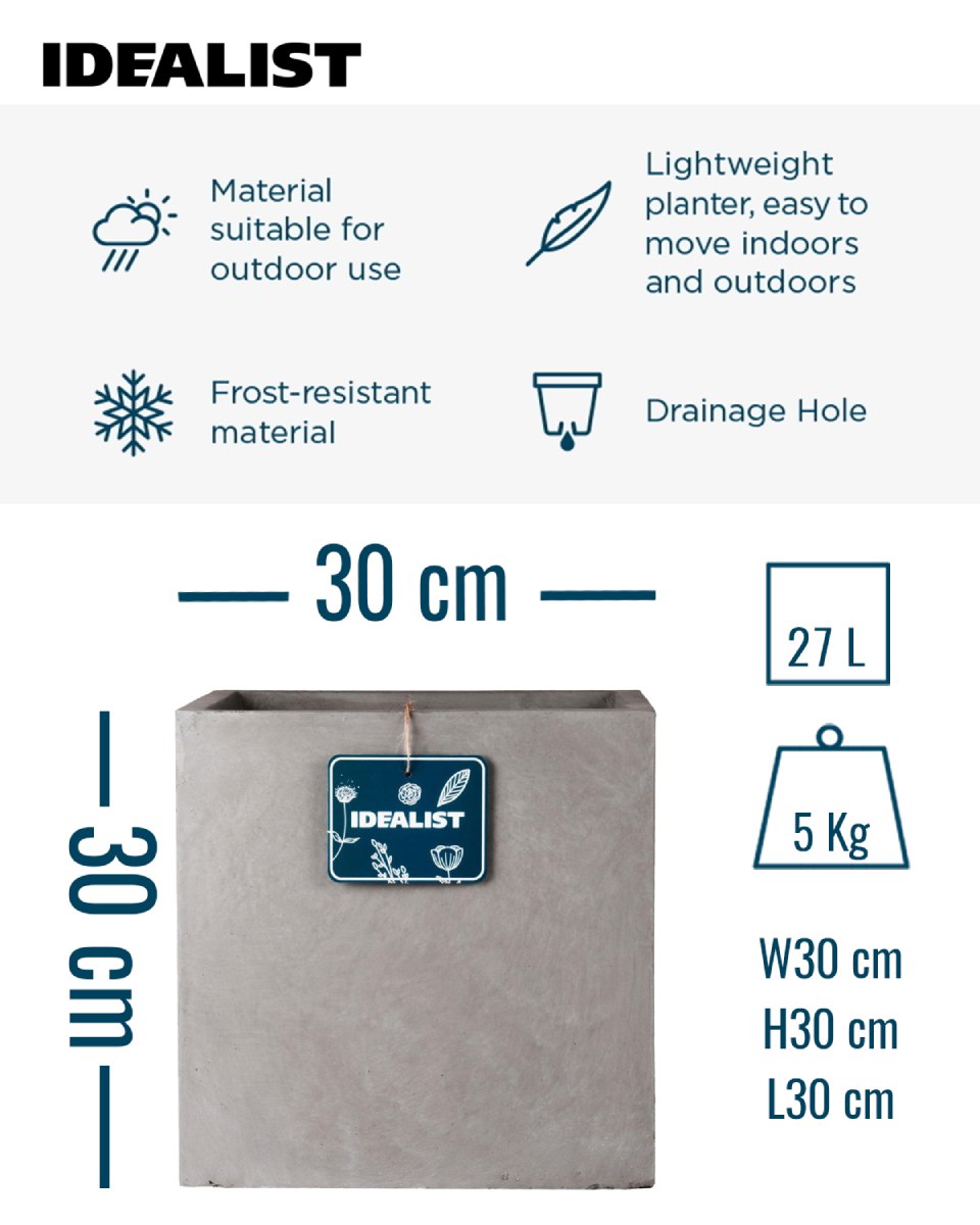 IDEALIST Lite Square Box Contemporary Light Concrete Planter