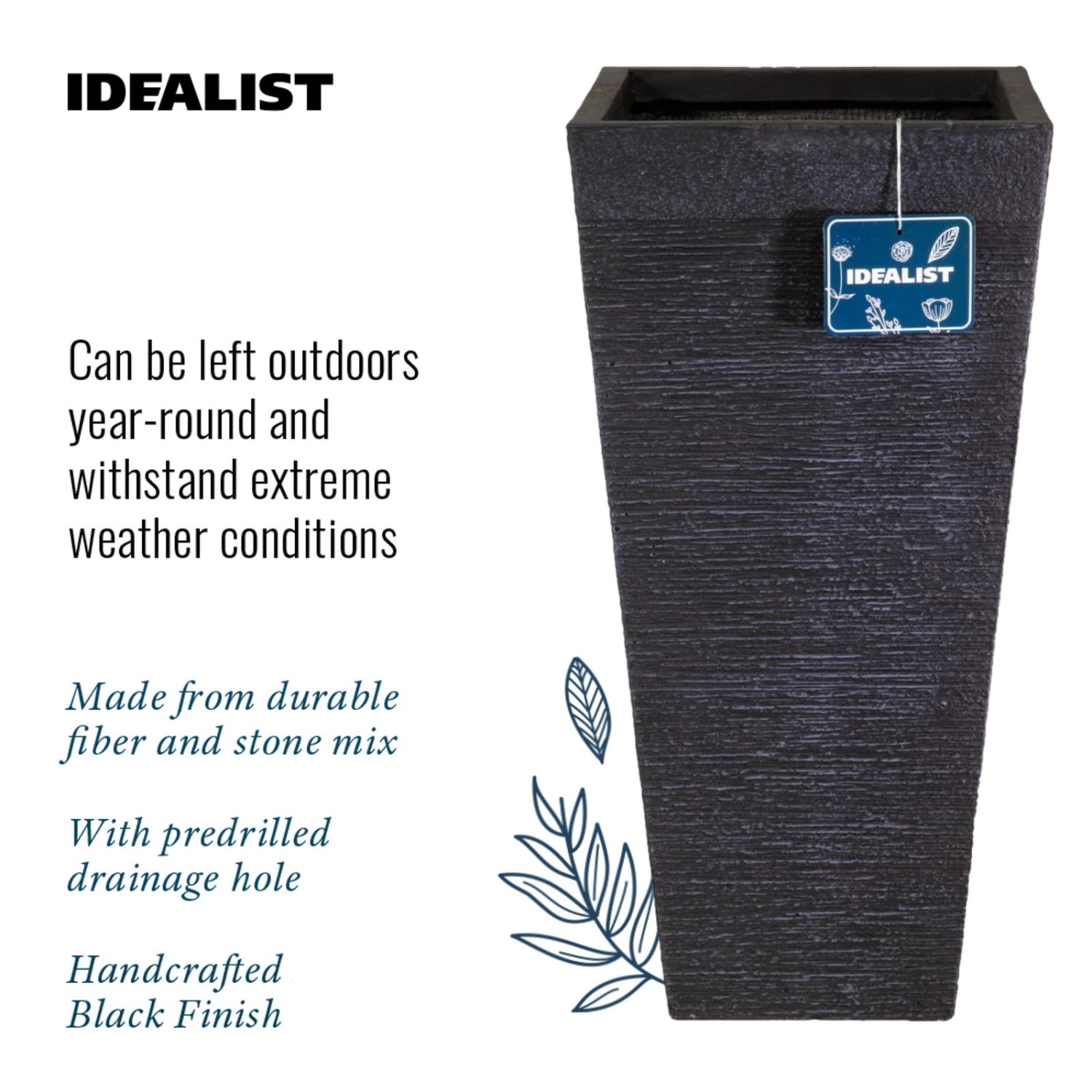 IDEALIST Lite Ribbed Light Concrete Tapered Planter