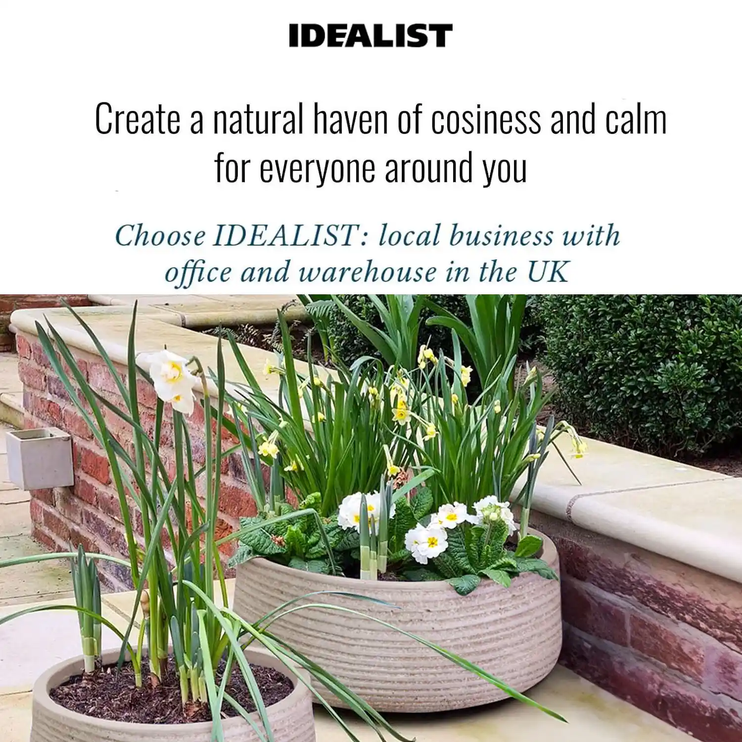 IDEALIST Lite Large Ribbed Light Concrete Bowl Planter