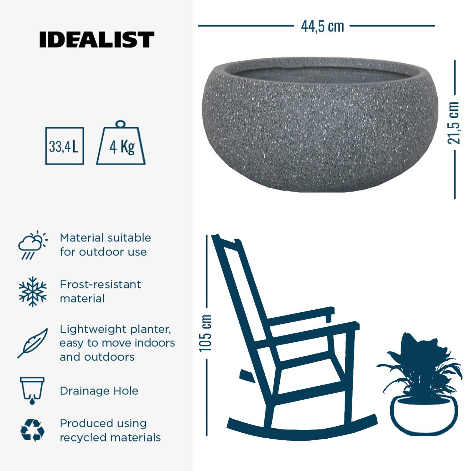 IDEALIST Lite Textured Concrete Effect Bowl Outdoor Planter