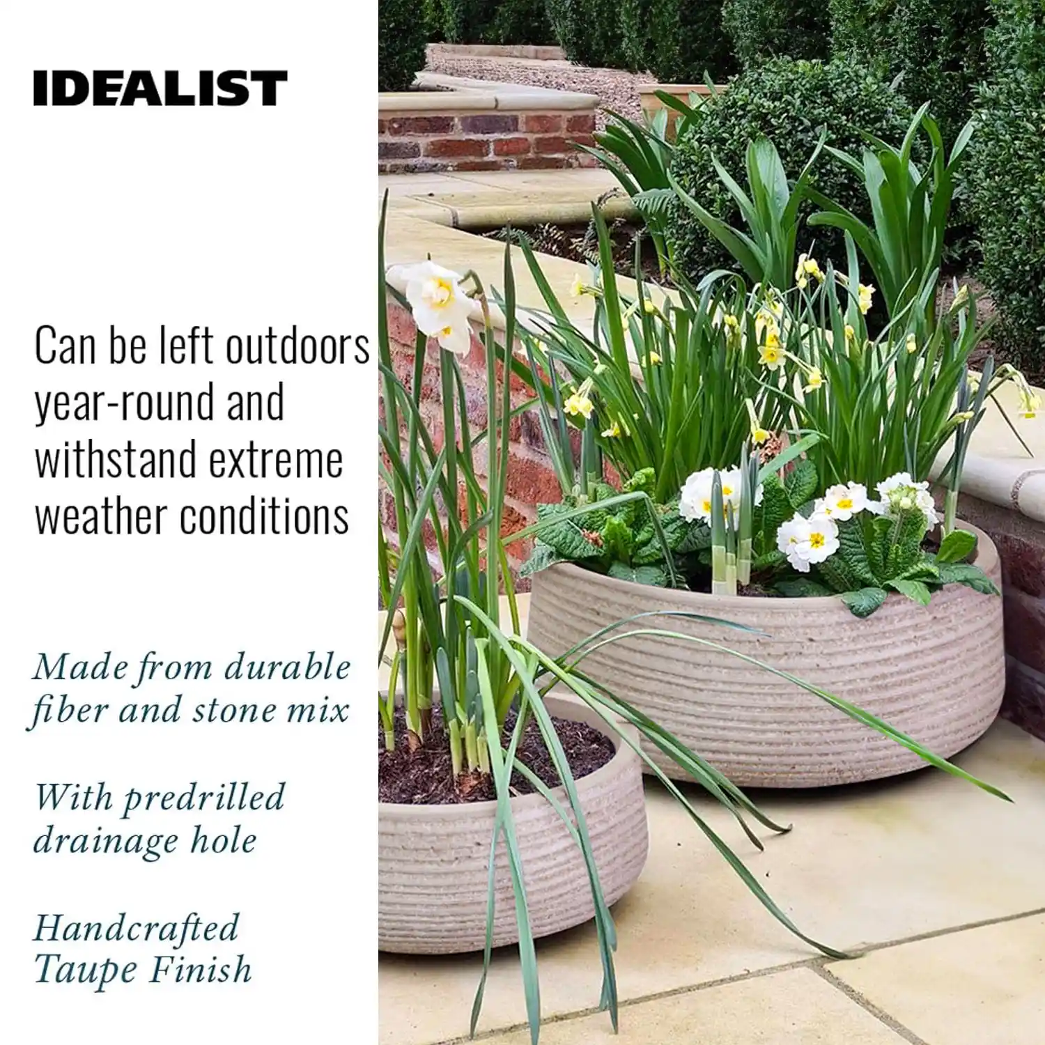 IDEALIST Lite Large Ribbed Light Concrete Bowl Planter