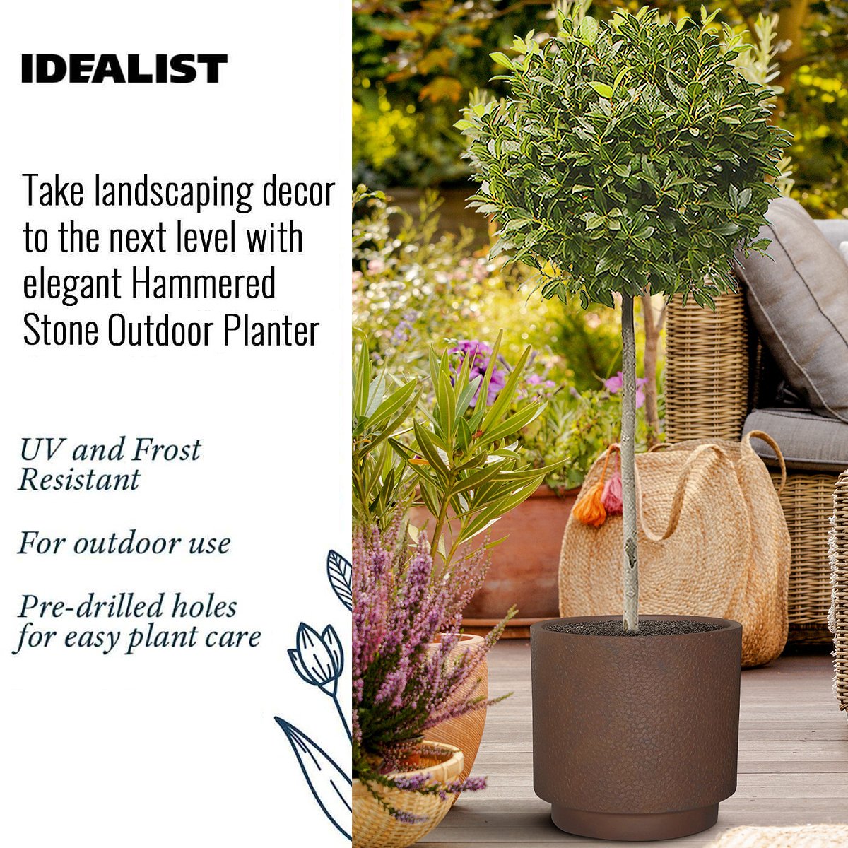 IDEALIST Lite Hammered Stone Cylinder Outdoor Planter