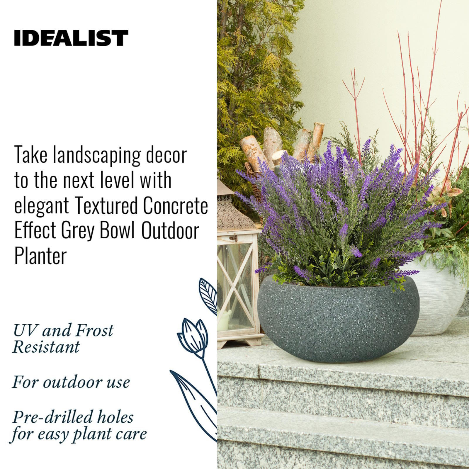 IDEALIST Lite Textured Concrete Effect Bowl Outdoor Planter