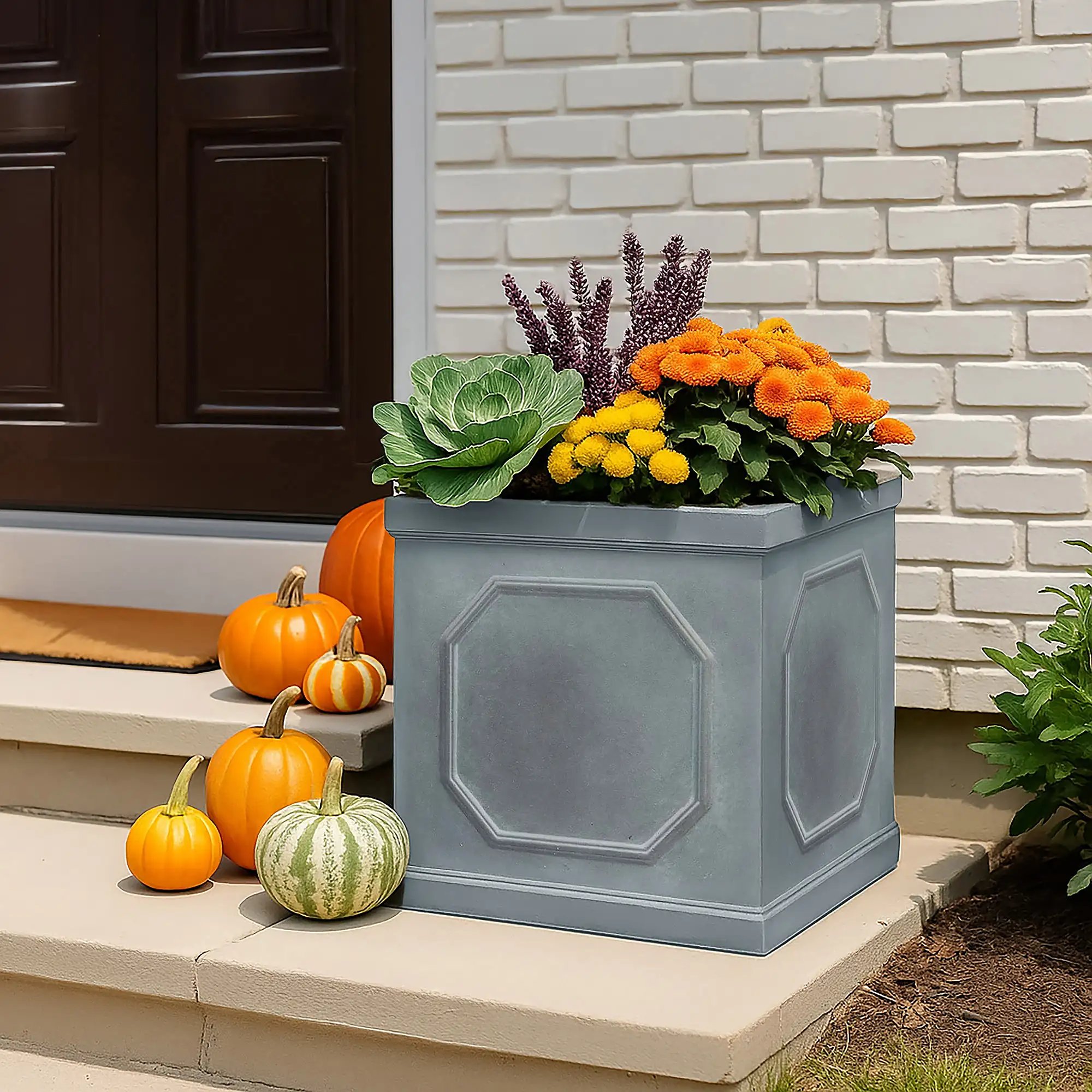 IDEALIST Lite Faux Lead Chelsea Box Square Light Concrete Planter