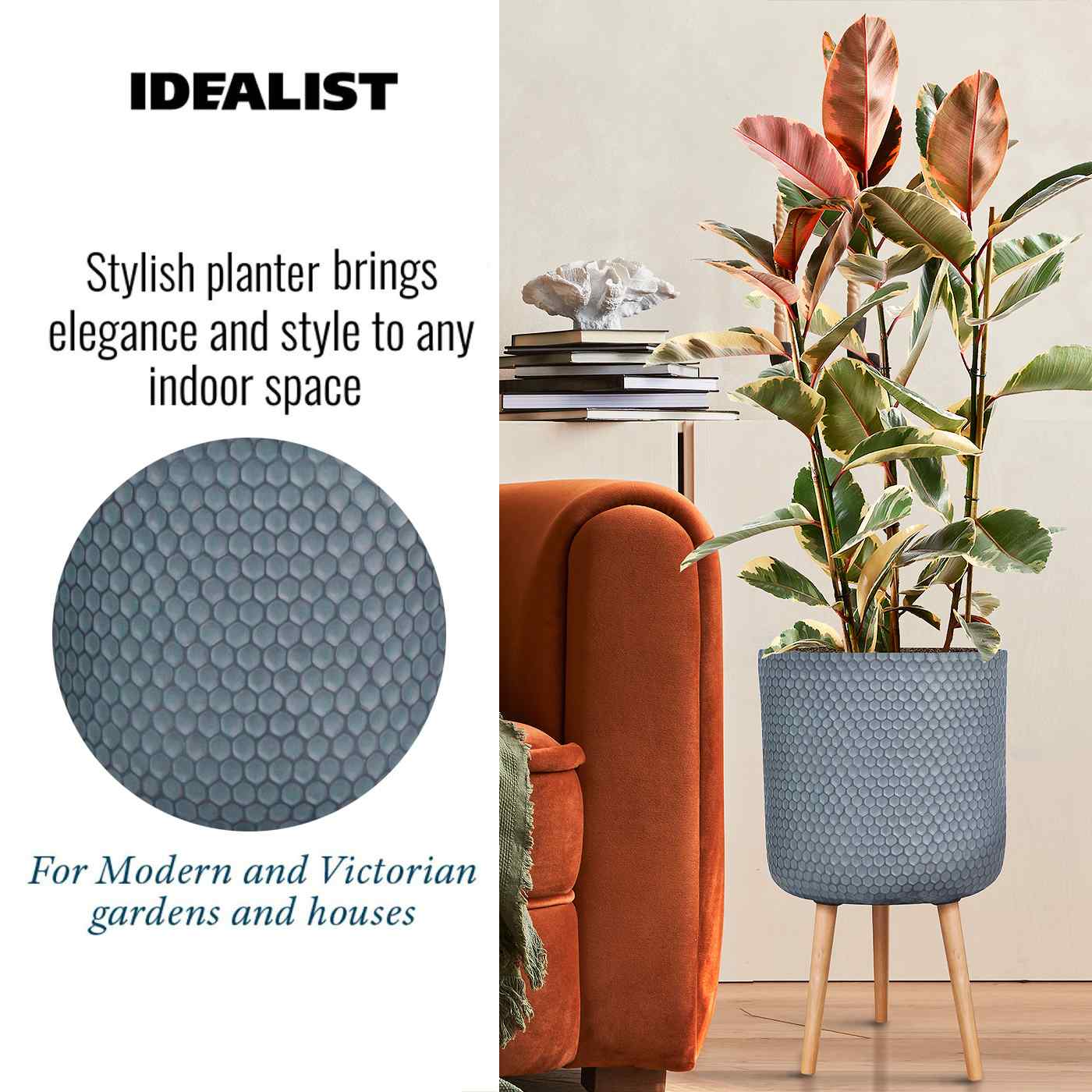 IDEALIST Lite Honeycomb Style Cylinder Planter on Legs, Round Pot Plant Stand Indoor
