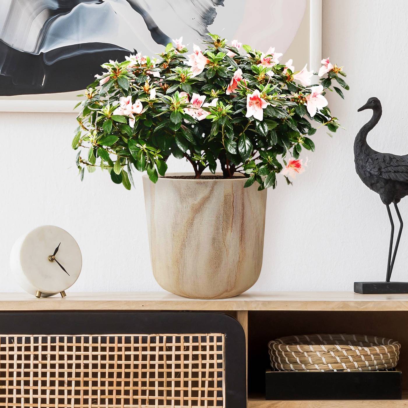 HORTICO CRAFT Wooden House Planter Round Indoor Plant Pot for House Plants with Waterproof Liner