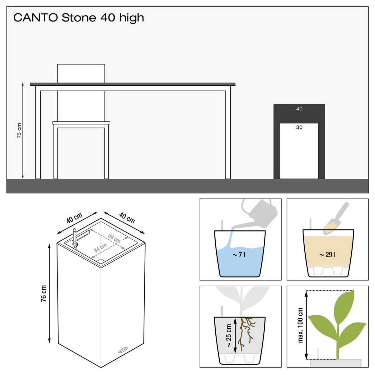 LECHUZA CANTO Stone High Square Tall Poly Resin Self-watering Planter