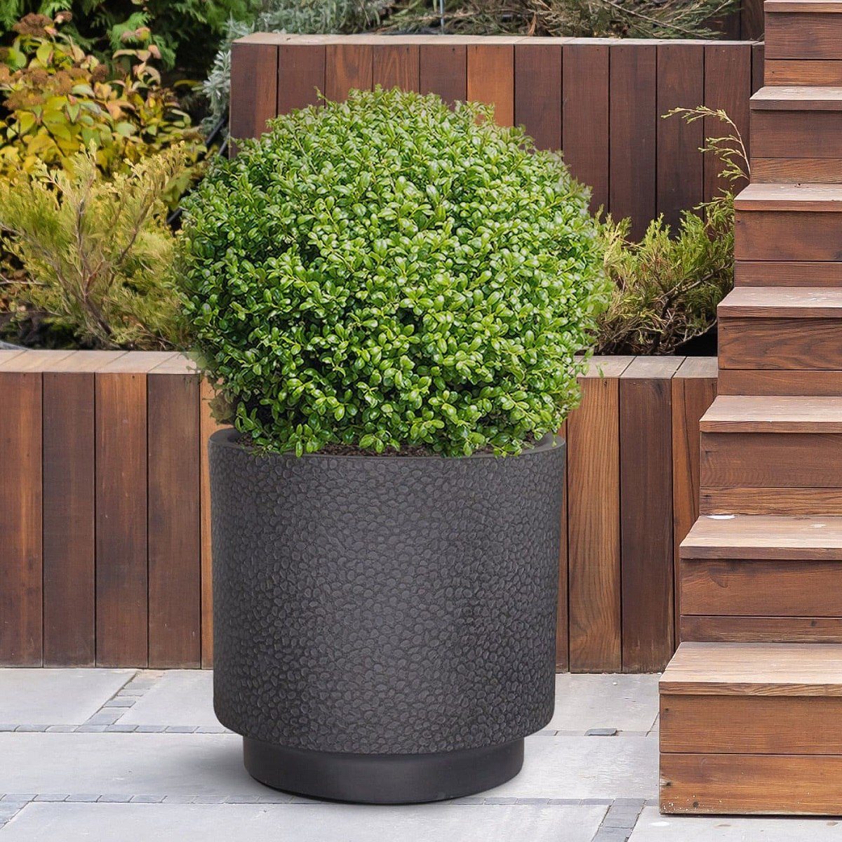 IDEALIST Lite Hammered Stone Cylinder Outdoor Planter