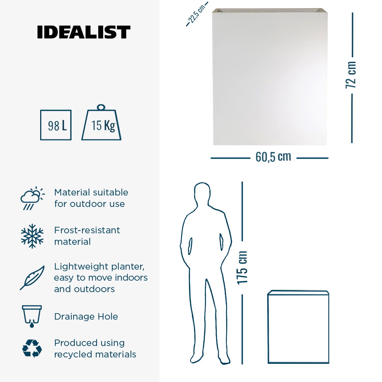 IDEALIST Lite Narrow Contemporary Light Concrete Trough Planter