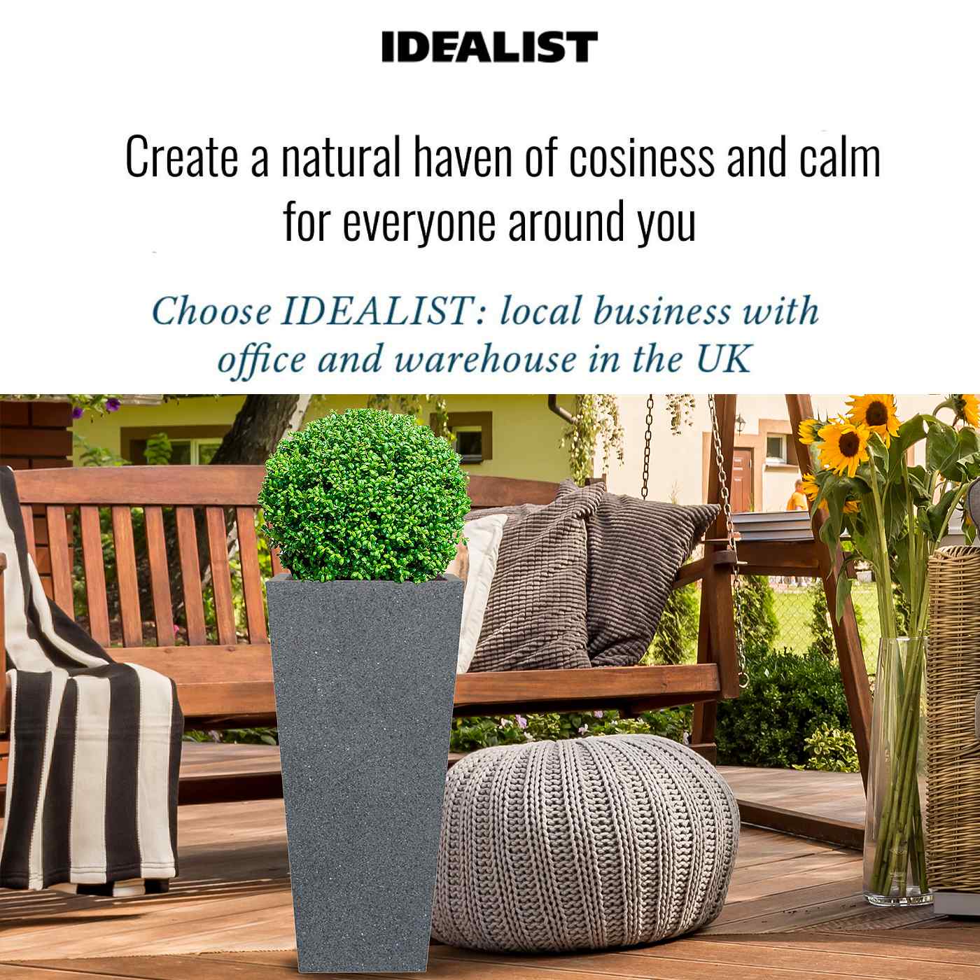 IDEALIST Lite Textured Concrete Effect Tall Tapered Outdoor Planter
