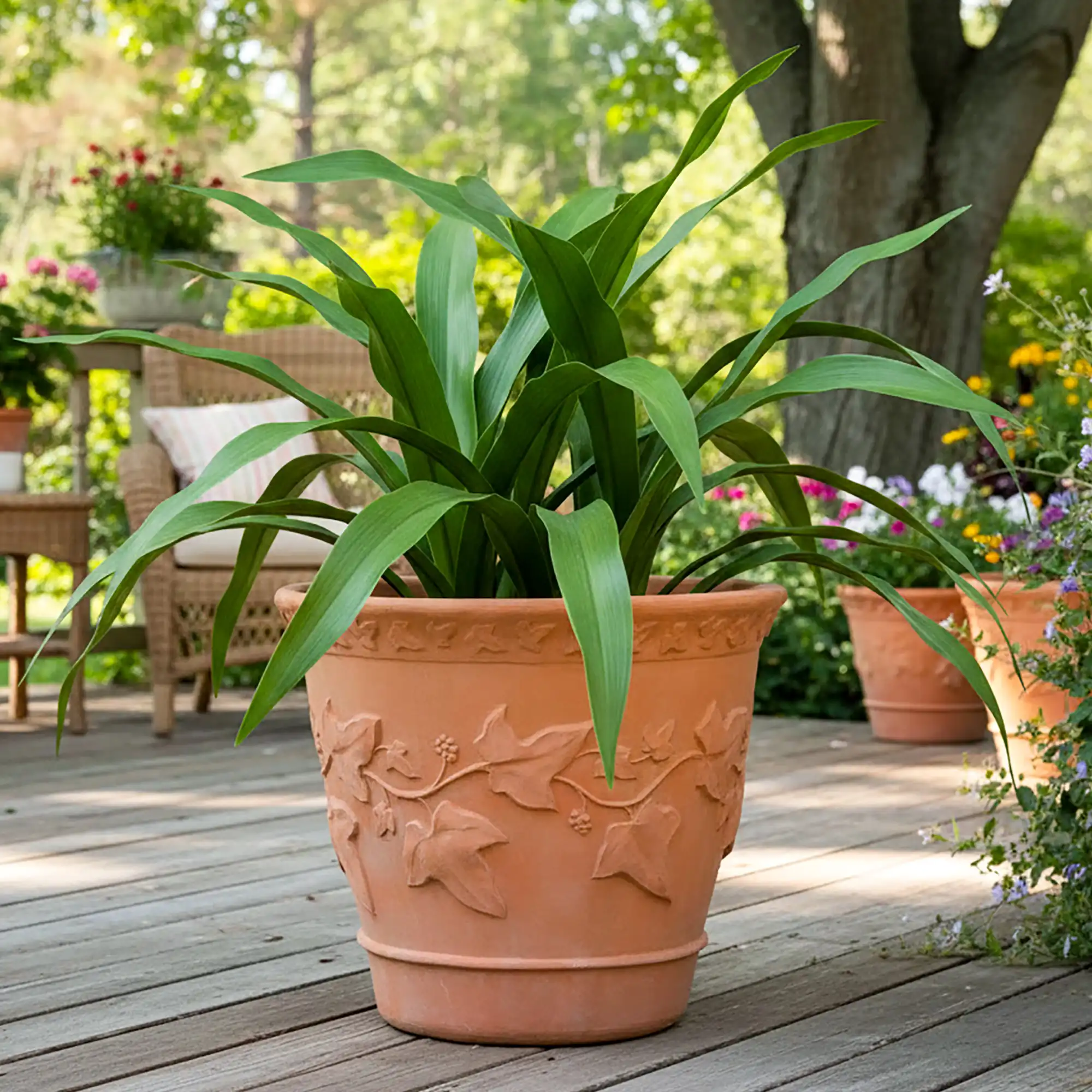 Ivy Fiberglass Round Terracotta Planter Pot In/Out