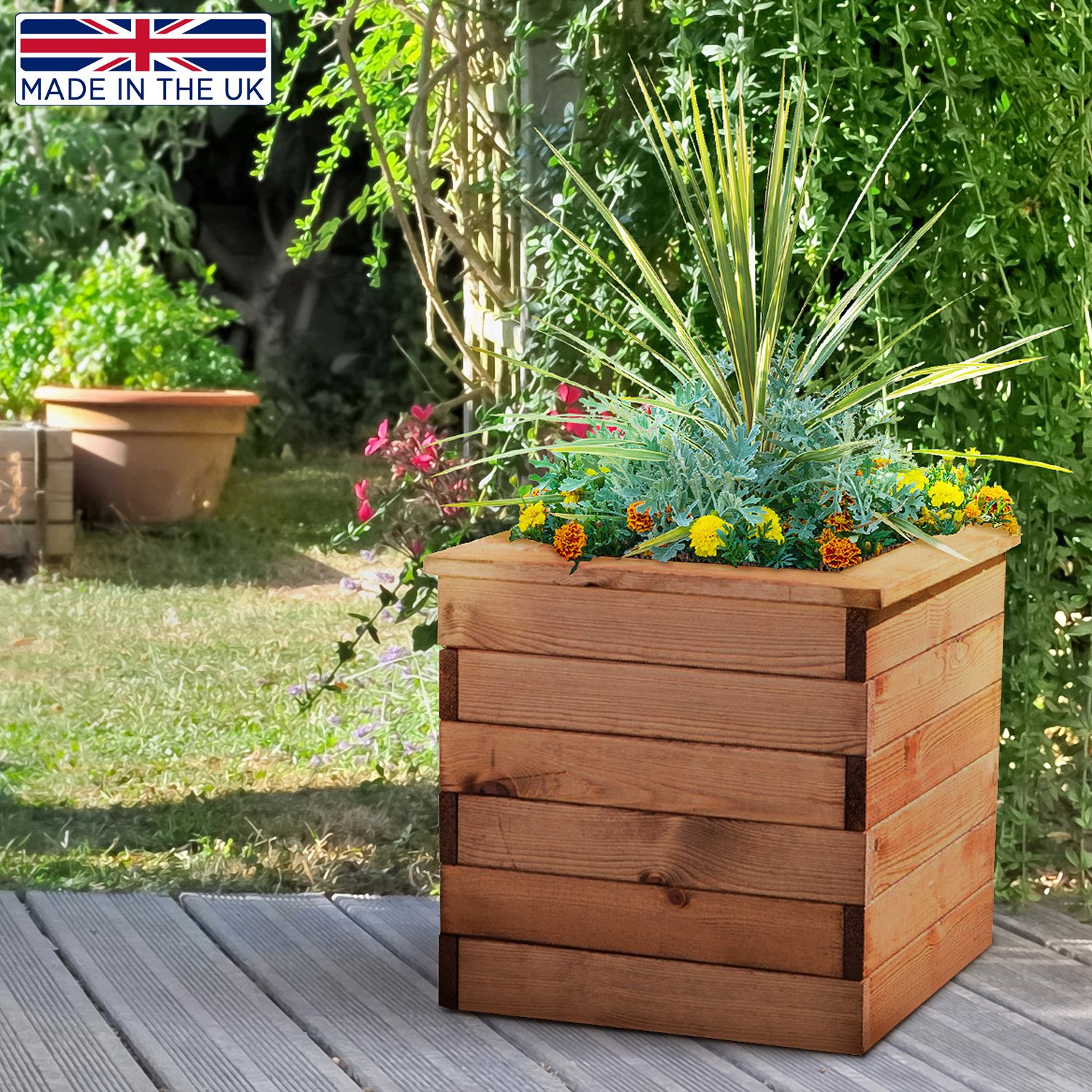 Rustic Scandinavian Redwood Square Outdoor Planter Made in UK by HORTICO