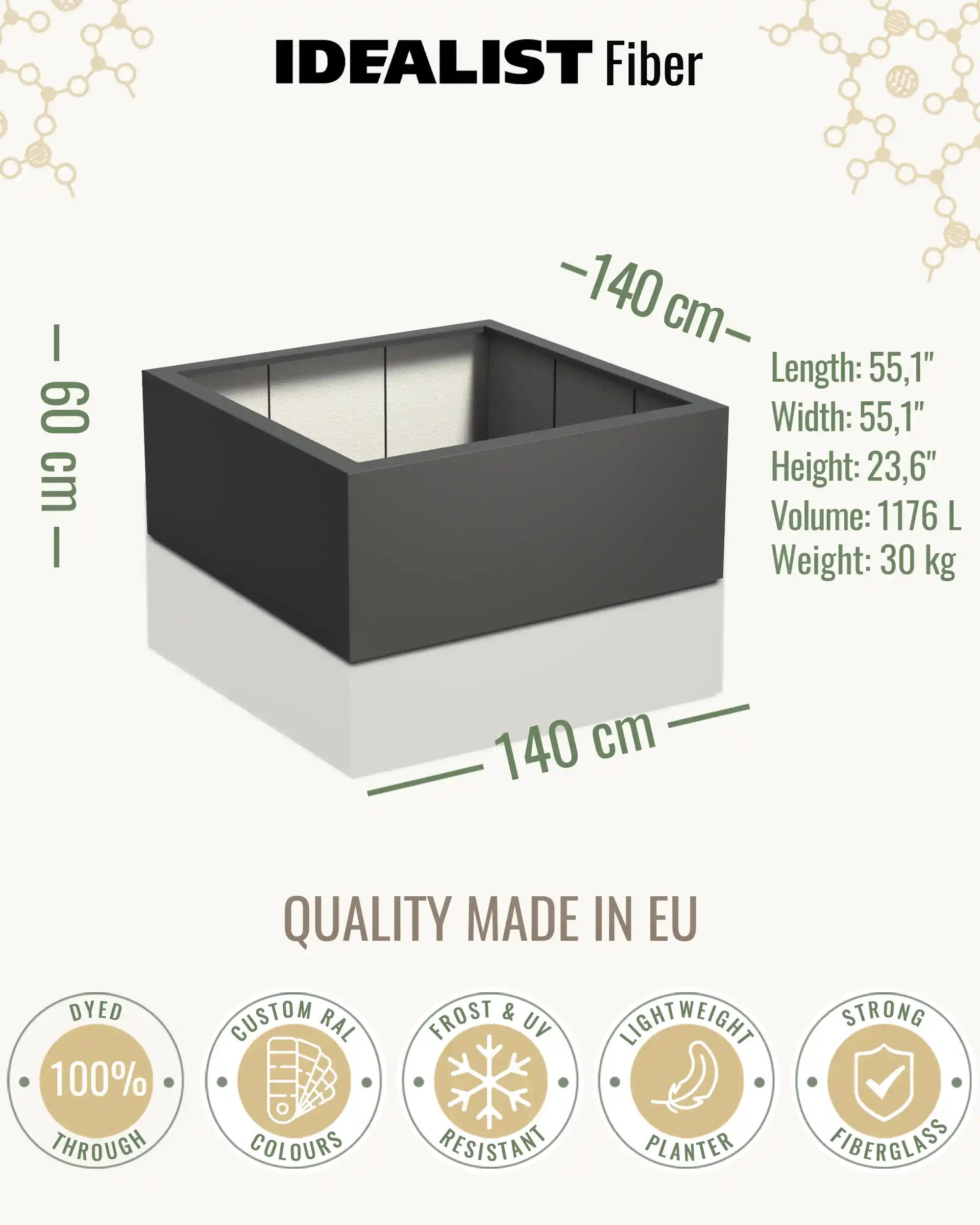 PURE Low Cube Outdoor Fiberglass Planter