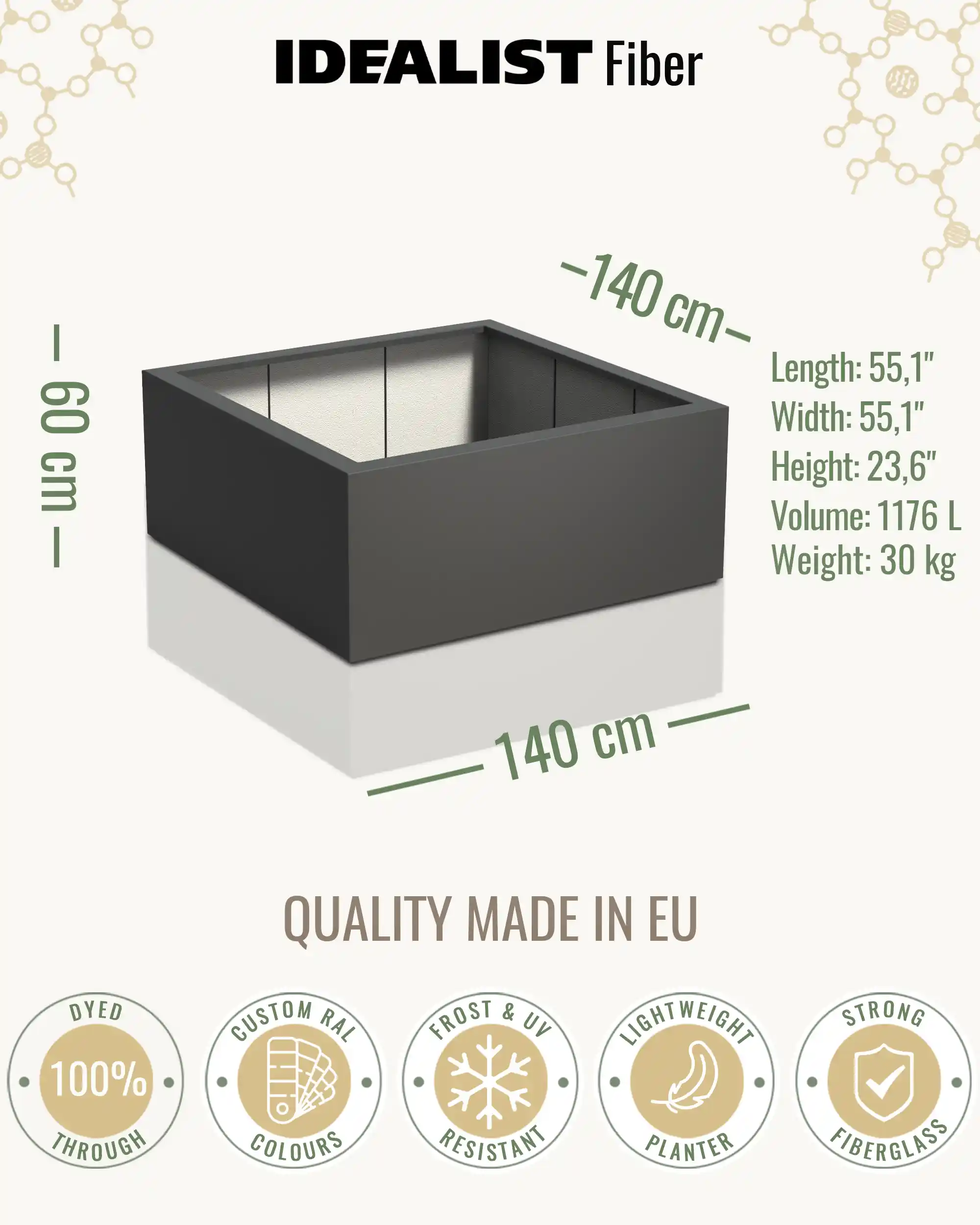 PURE Low Cube Outdoor Fiberglass Planter