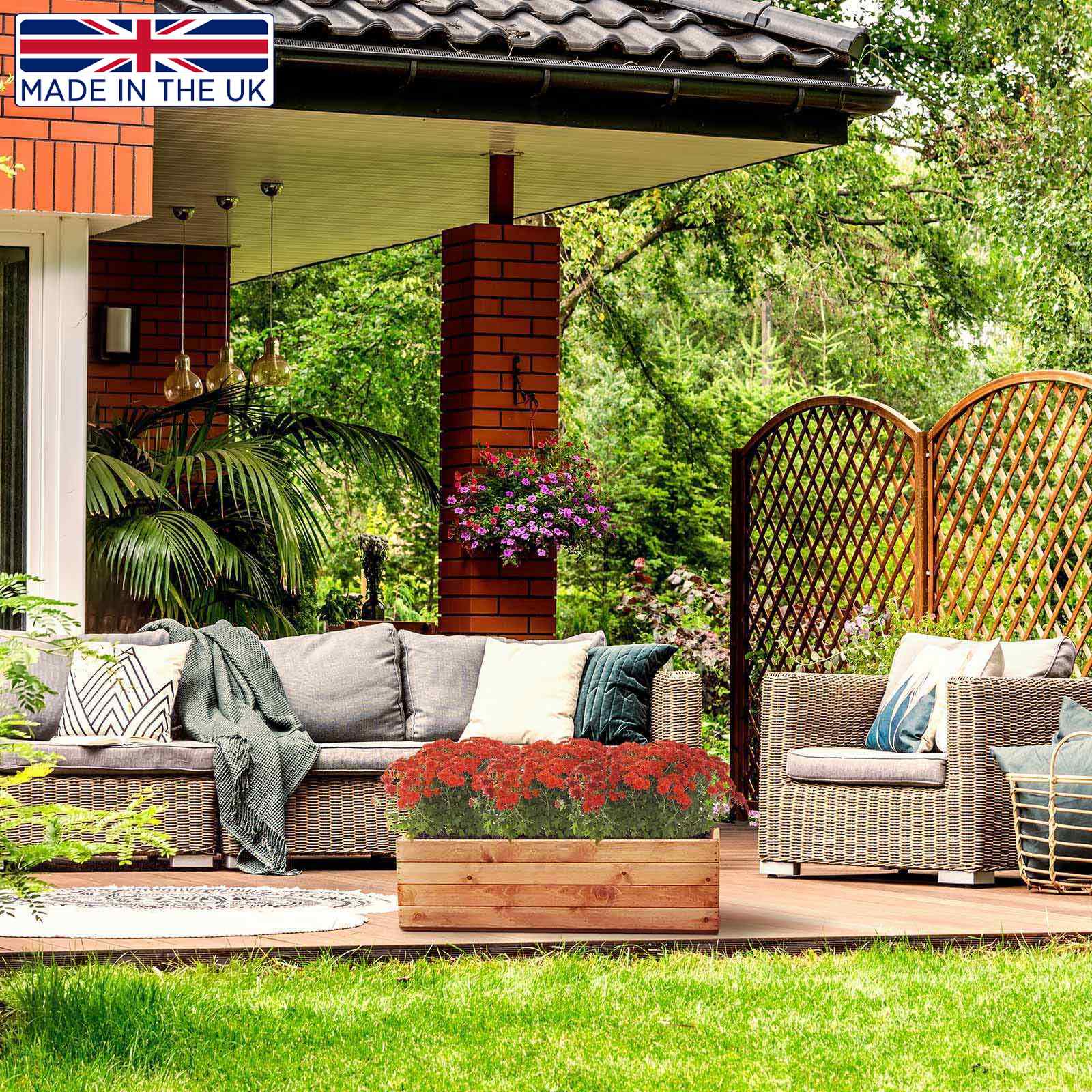 Rustic Scandinavian Redwood Open Trough Outdoor Planter Made in UK by HORTICO