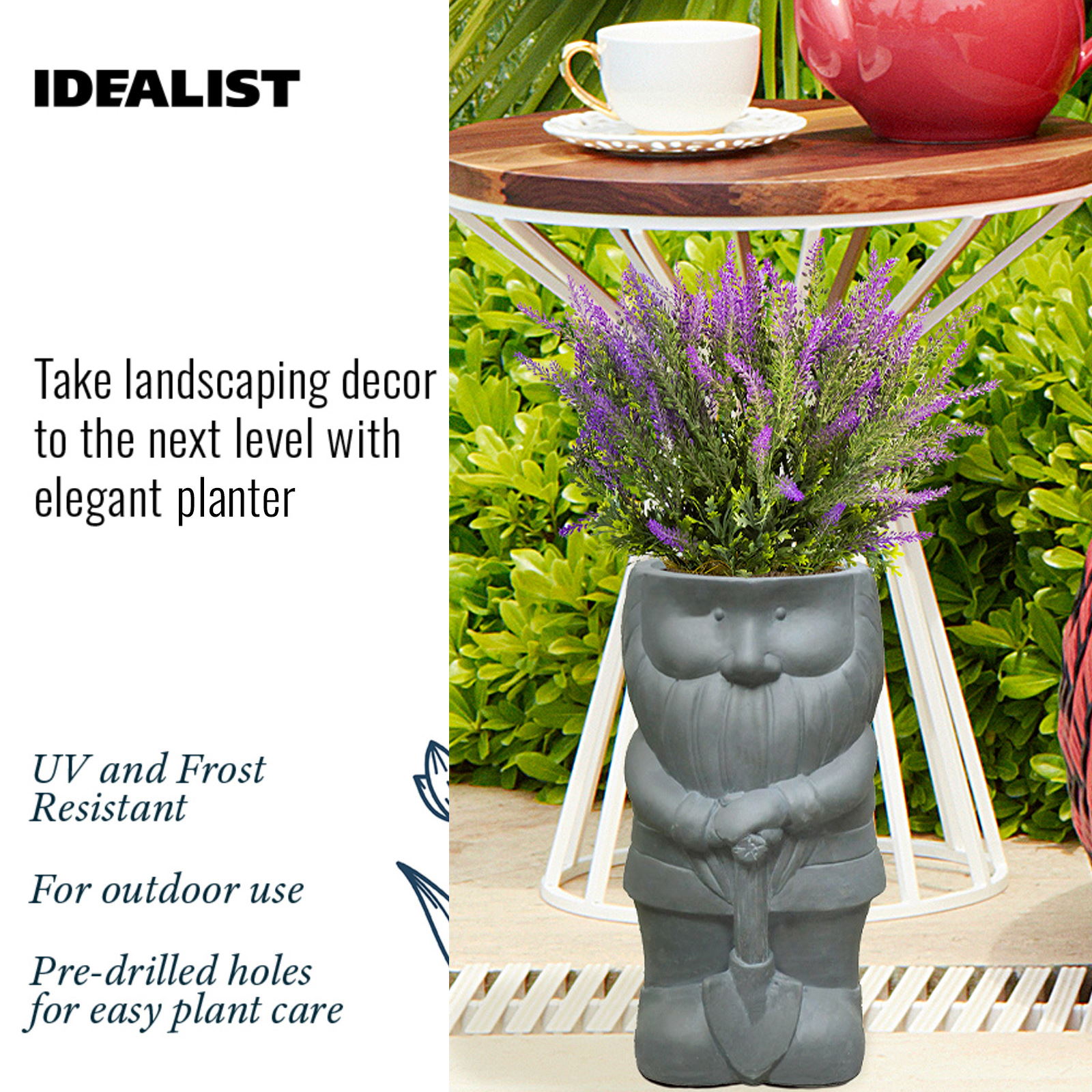 IDEALIST Lite Gnome with a Shovel Oval Plant Pot Outdoor