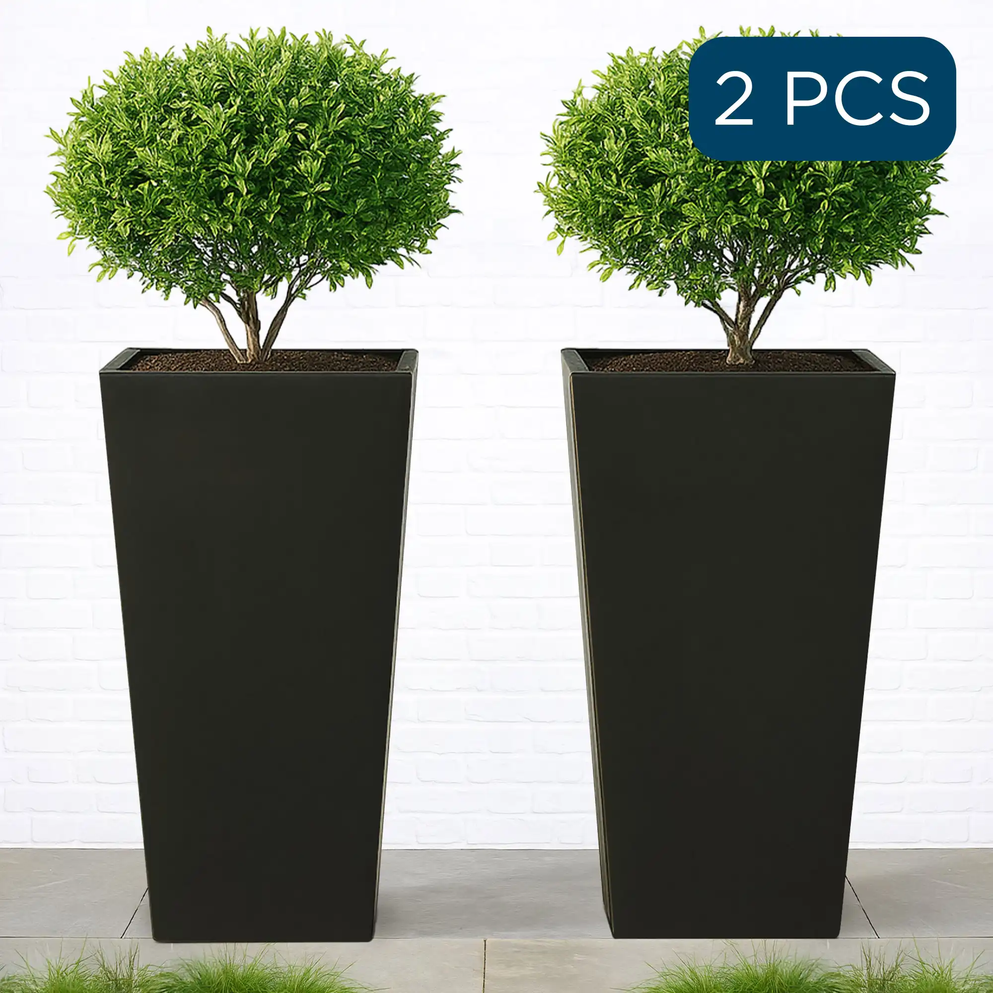 Set of IDEALIST Lite Light Concrete Garden Tall Planters, Outdoor Plant Pots with Tapered Shape