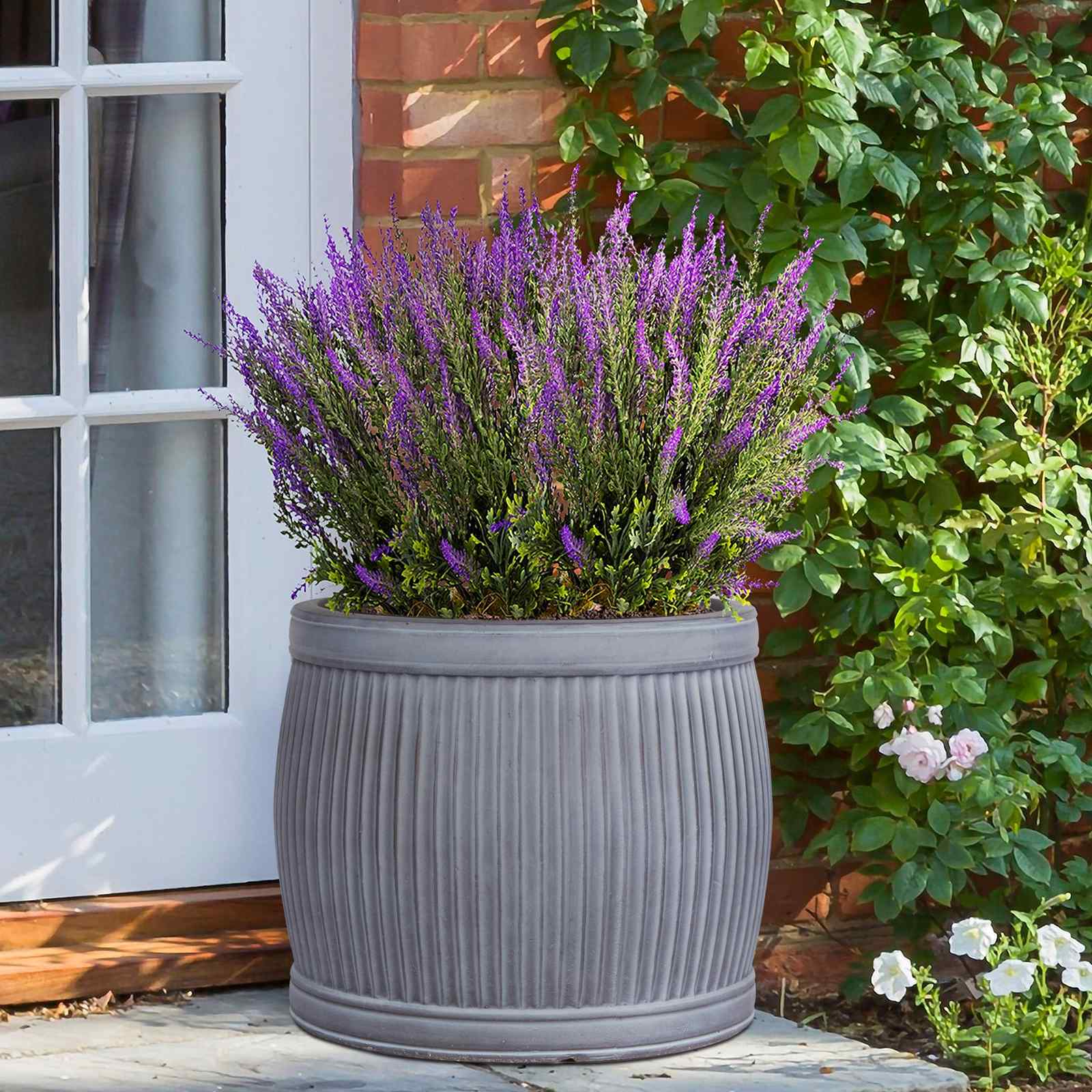 IDEALIST Lite Vertical Ribbed Vintage Style Barrel Round Planter