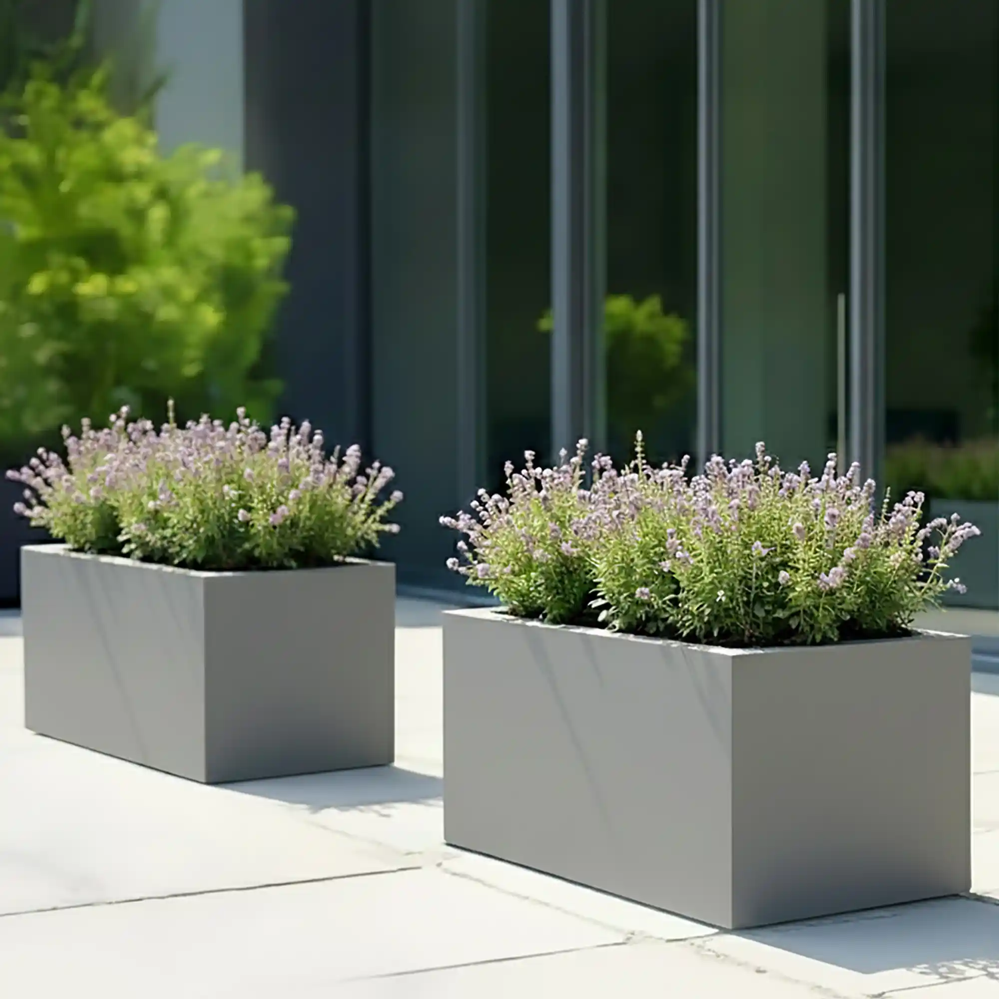 IDEALIST Lite Contemporary Light Concrete Trough Planter Set