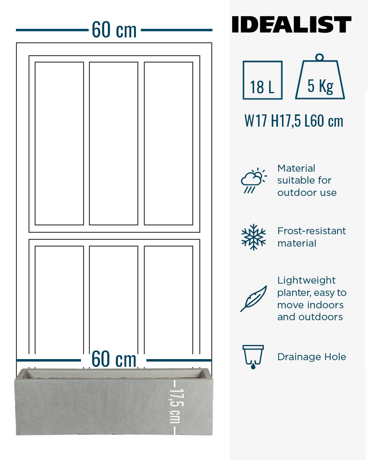 IDEALIST Lite Window Box Light Concrete Planter