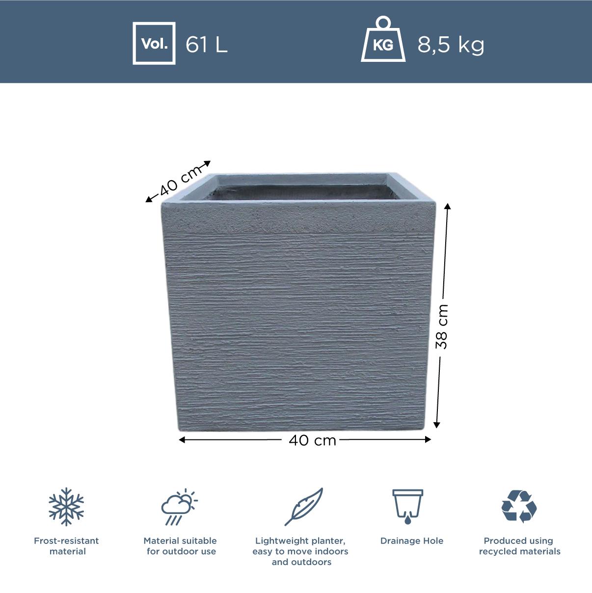 IDEALIST Lite Ribbed Light Concrete Square Planter