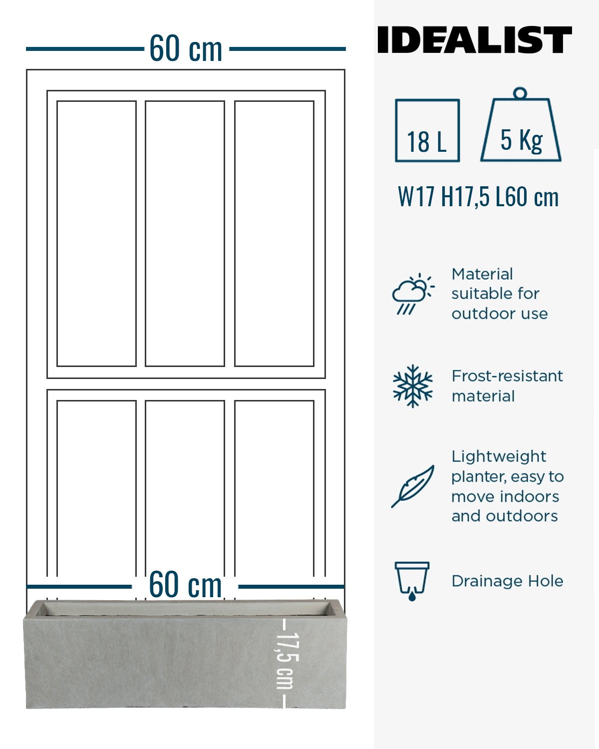 IDEALIST Lite Window Box Light Concrete Planter