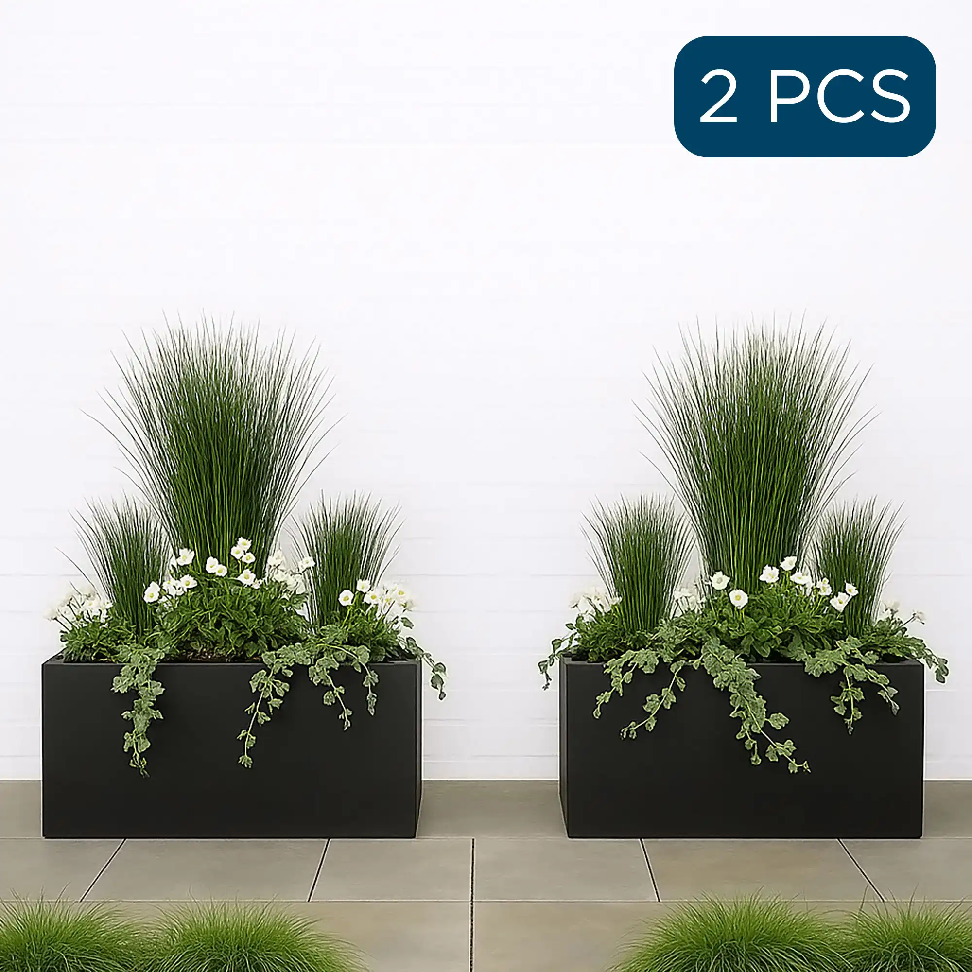 IDEALIST Lite Contemporary Light Concrete High Trough Planter Set