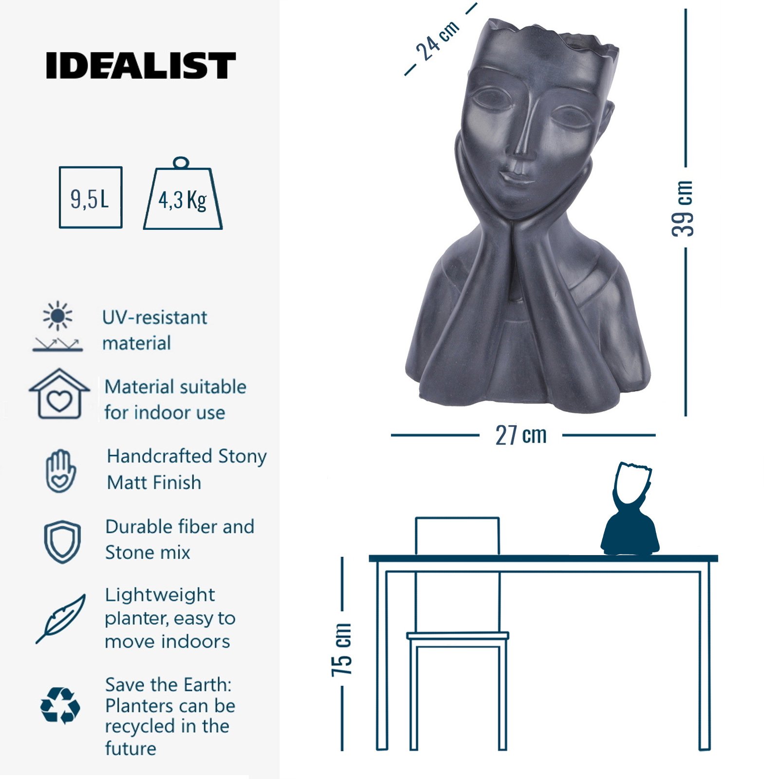 IDEALIST Lite Oval Bust Face Plant Pot Indoor