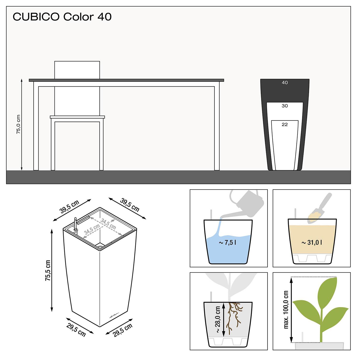 LECHUZA CUBICO Color Square Tall Poly Resin Self-watering Planter