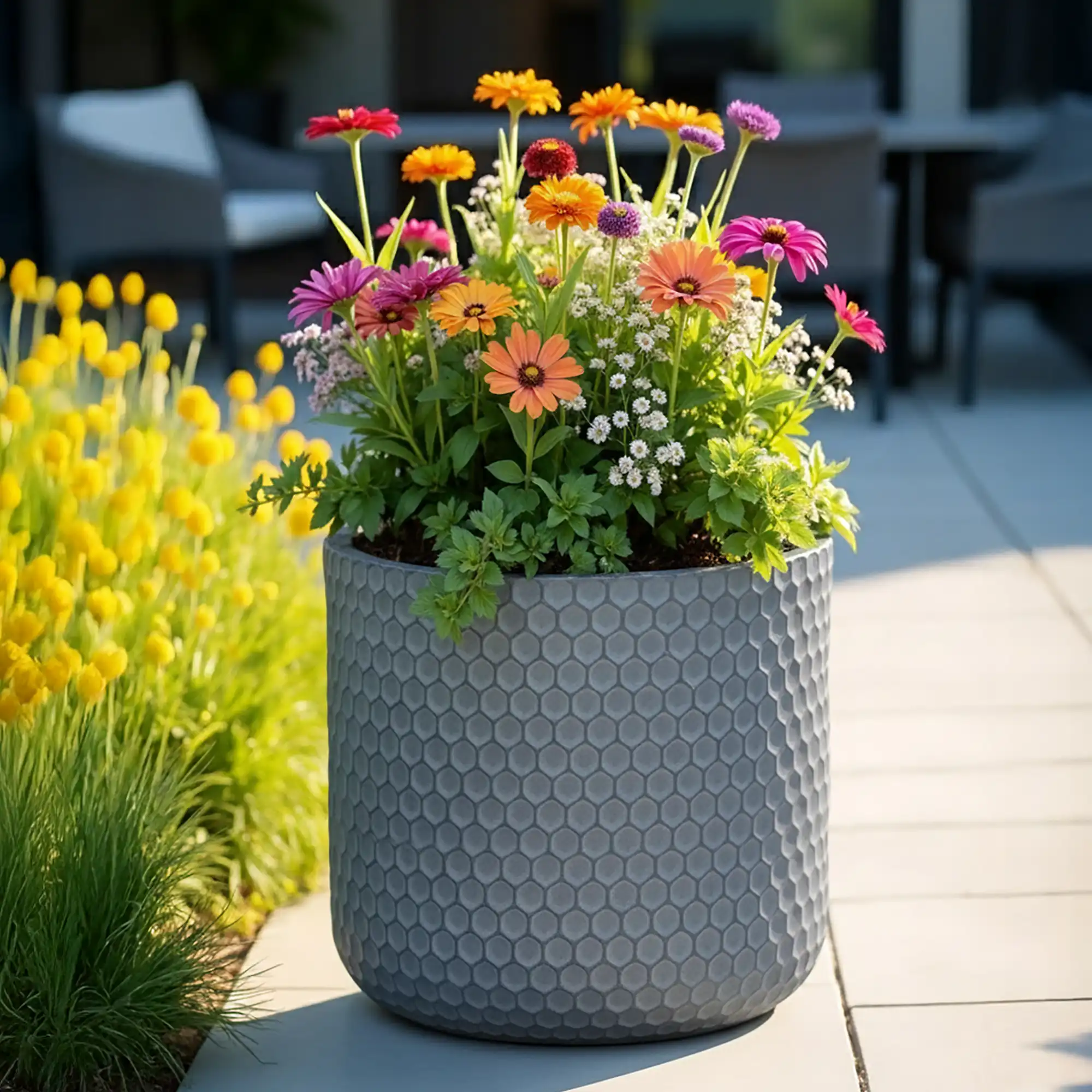 IDEALIST Lite Honeycomb Style Cylinder Round Outdoor Planter
