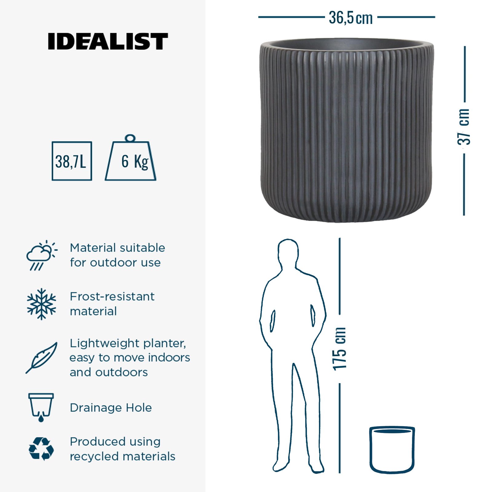 IDEALIST Lite Ribbed Round Outdoor Planter