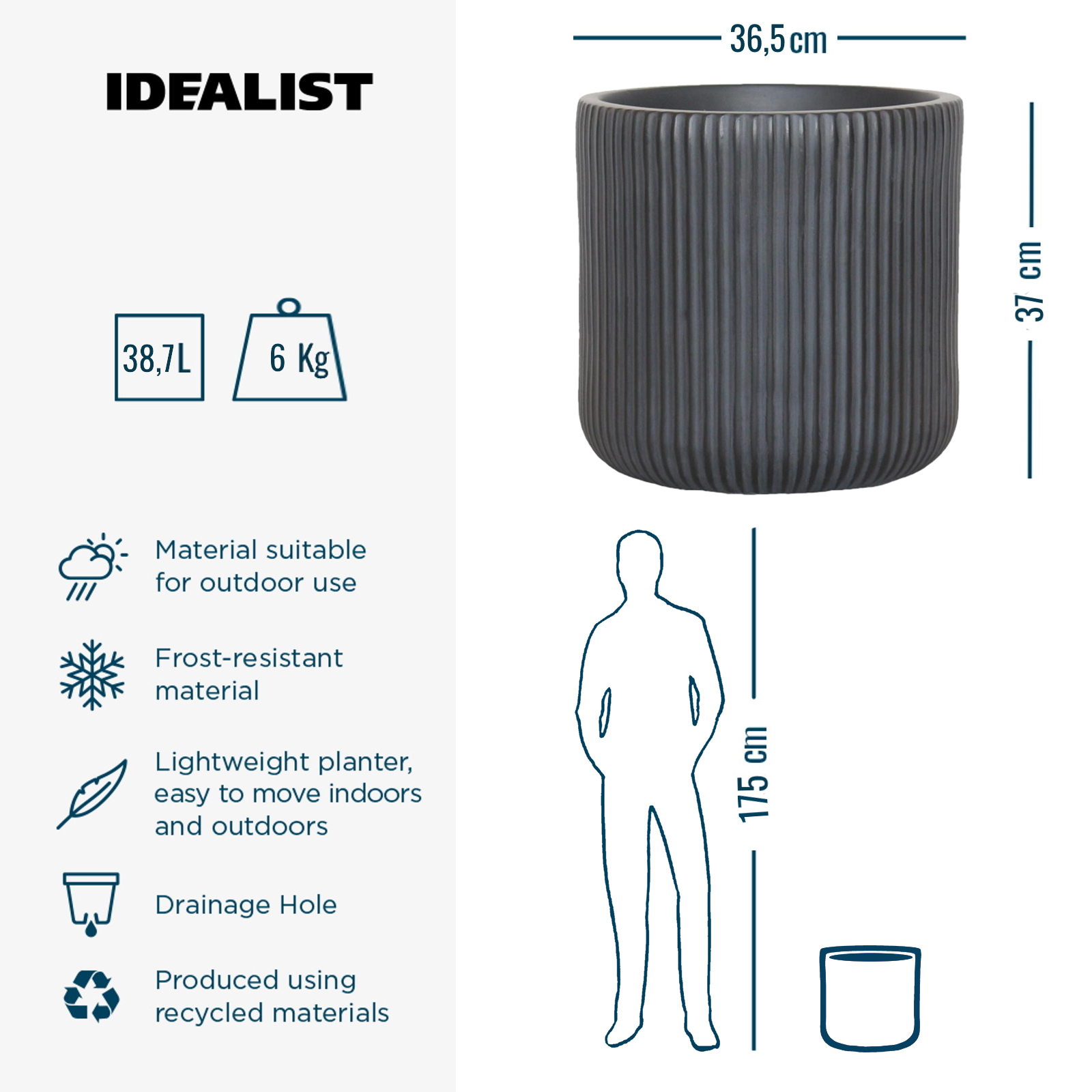 IDEALIST Lite Ribbed Round Outdoor Planter