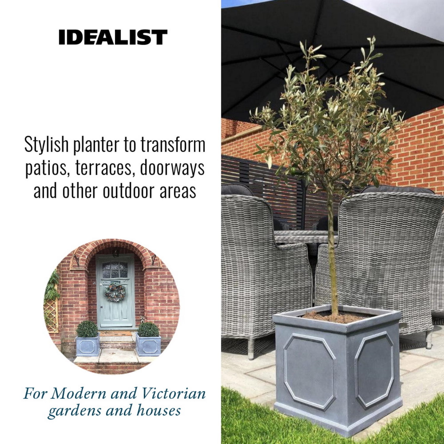 IDEALIST Lite Faux Lead Chelsea Box Square Light Concrete Planter