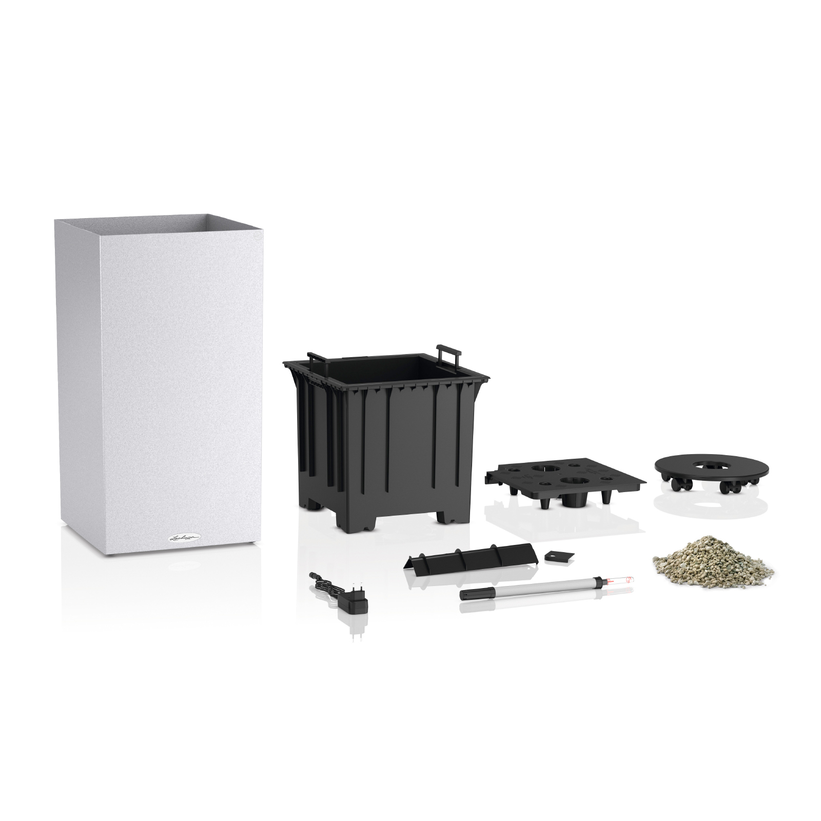 LECHUZA CANTO Stone High LED Square Tall Poly Resin Self-watering Planter