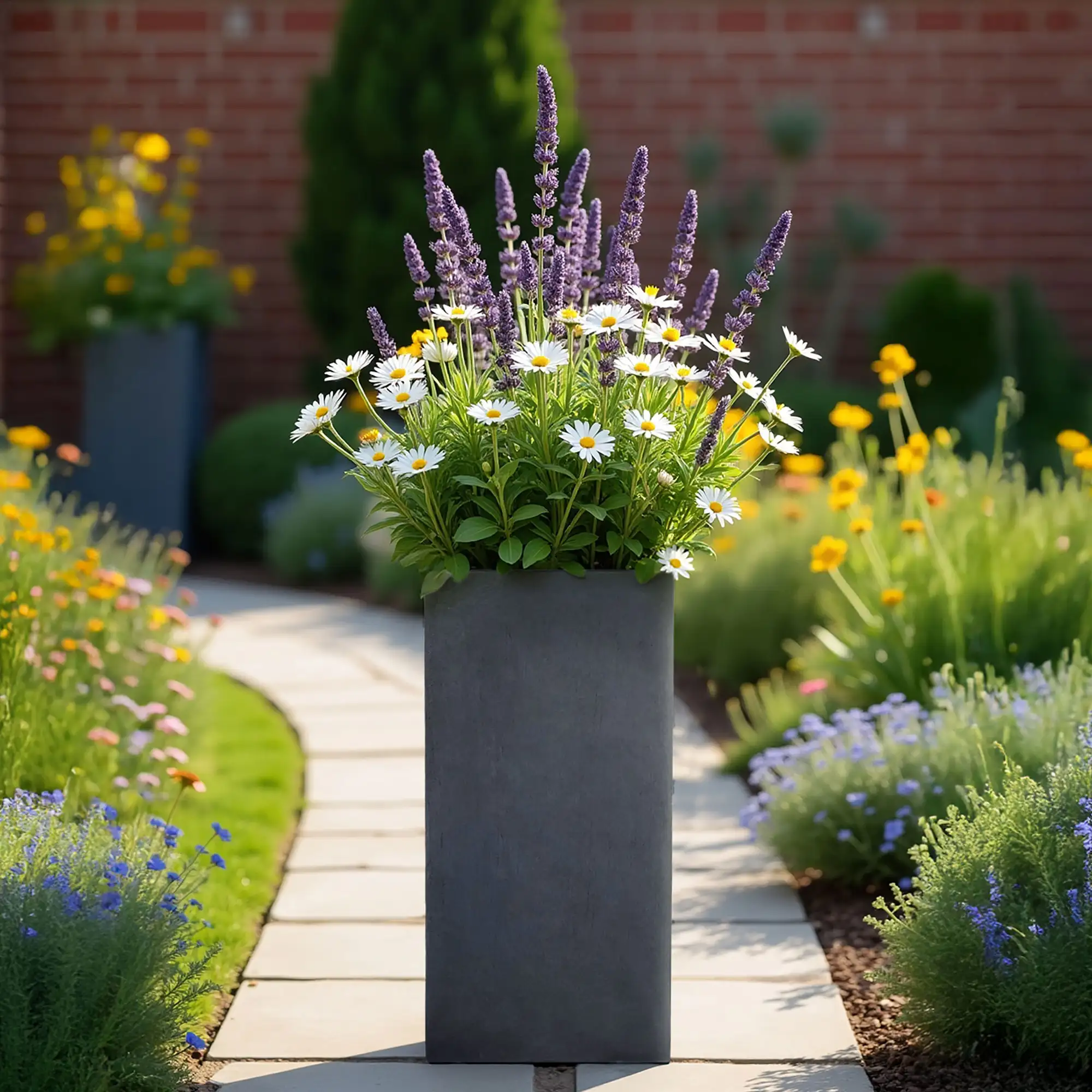 IDEALIST Lite Tall Square Contemporary Light Concrete Planter Set