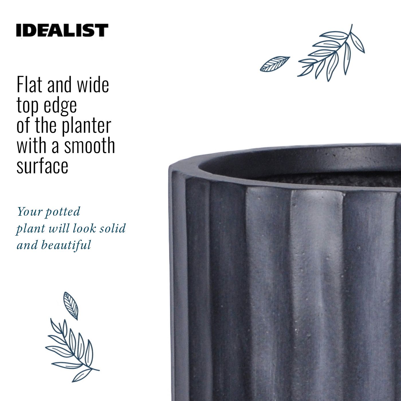 IDEALIST Lite Modern Ribbed Cylinder Planter on Legs, Round Pot Plant Stand Indoor