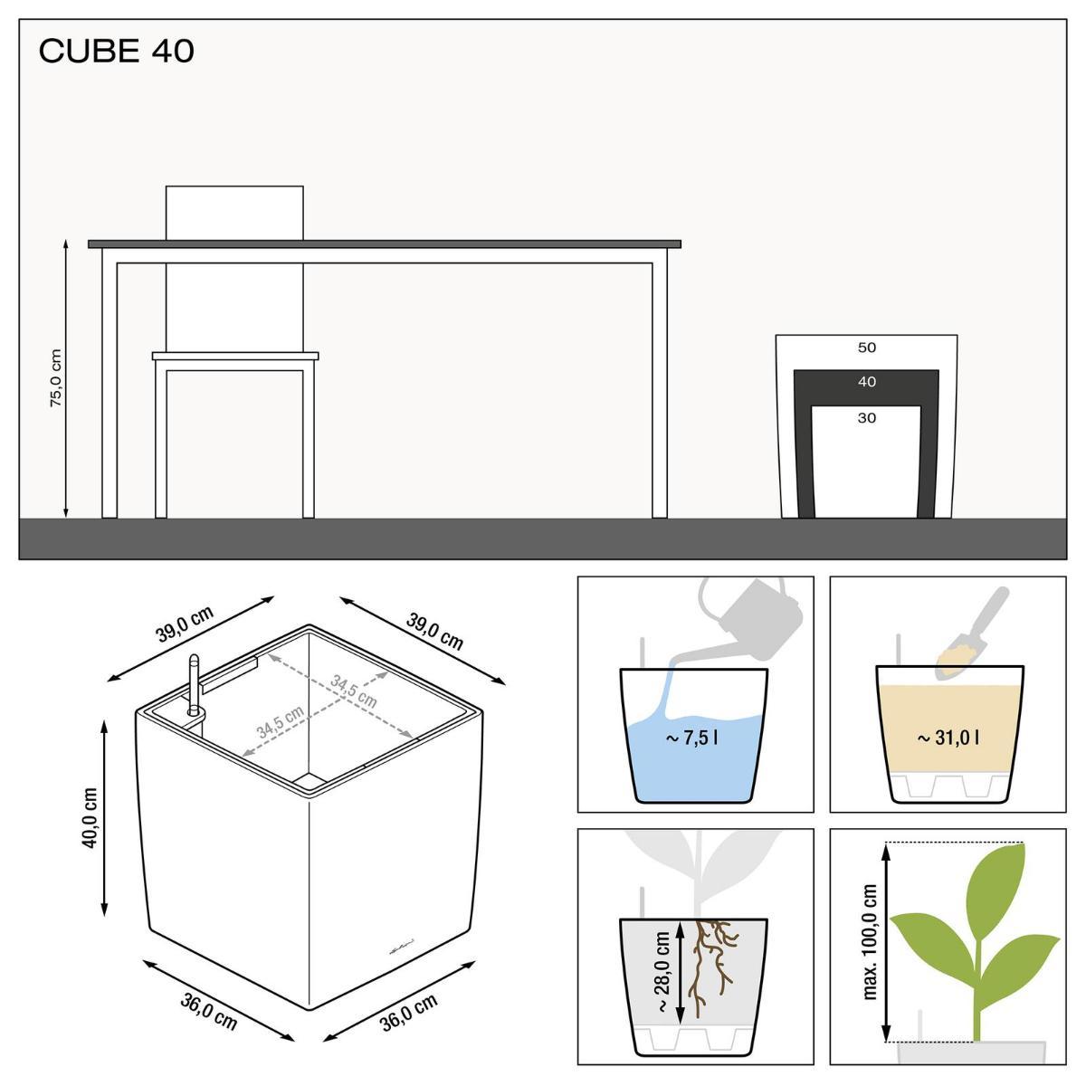 LECHUZA CUBE Square Poly Resin Self-watering Planter