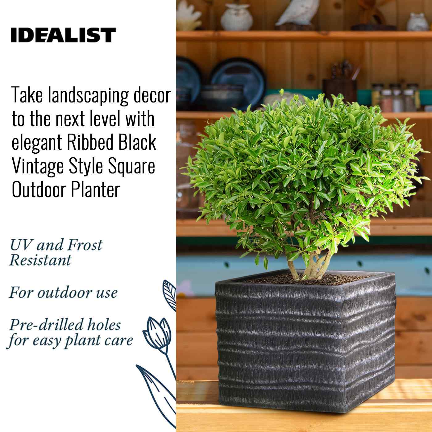 IDEALIST Lite Straw Ribbed Square Outdoor Planter