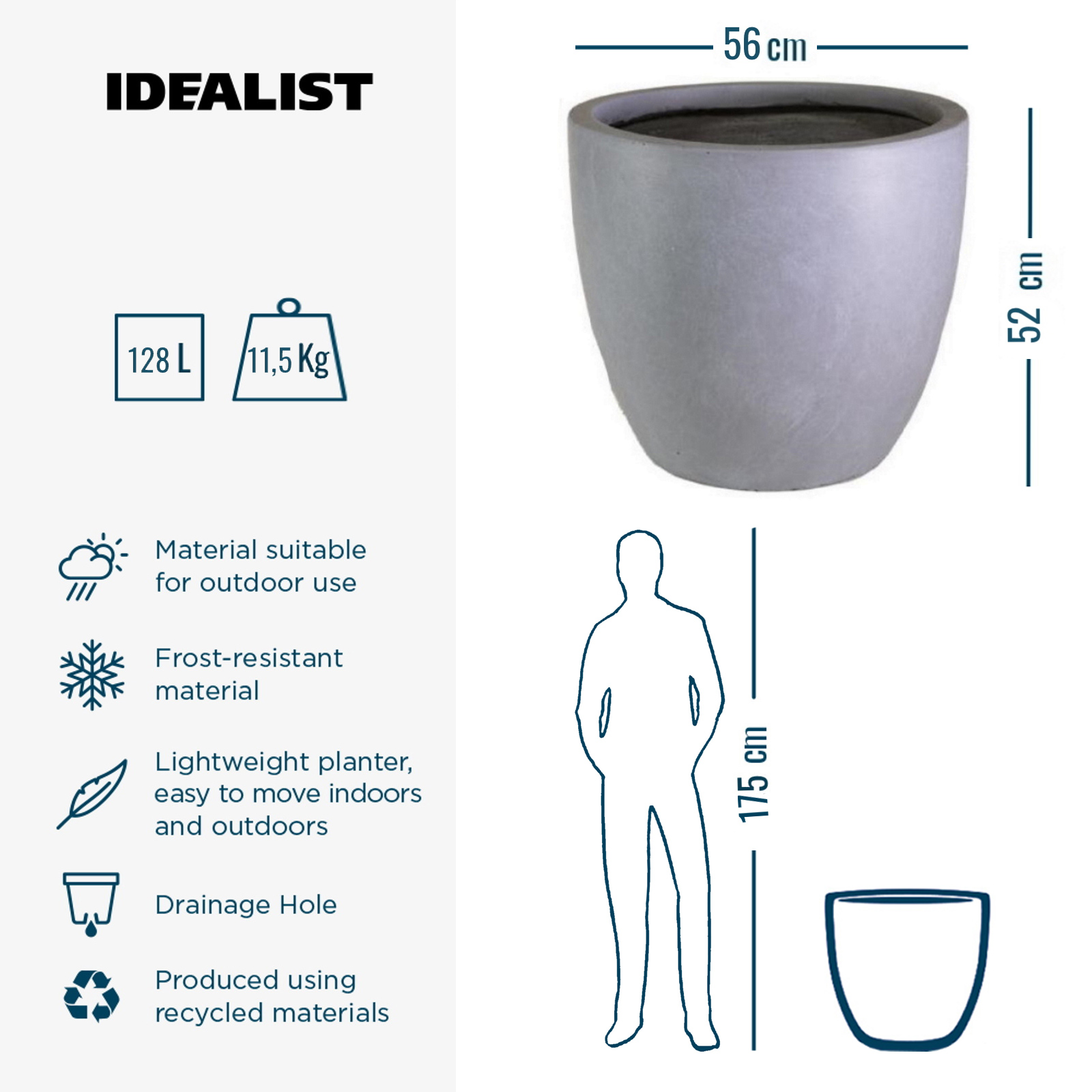 IDEALIST Lite Contemporary Light Concrete Egg Planter