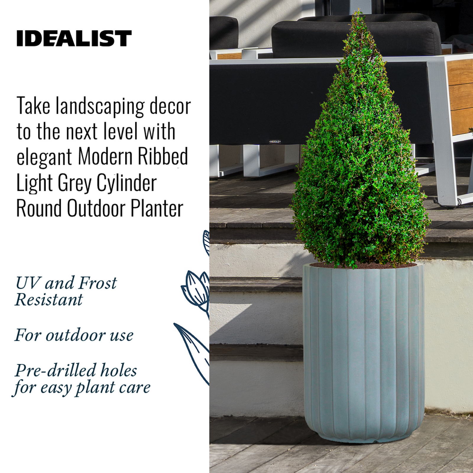 IDEALIST Lite Modern Ribbed Cylinder Round Outdoor Planter