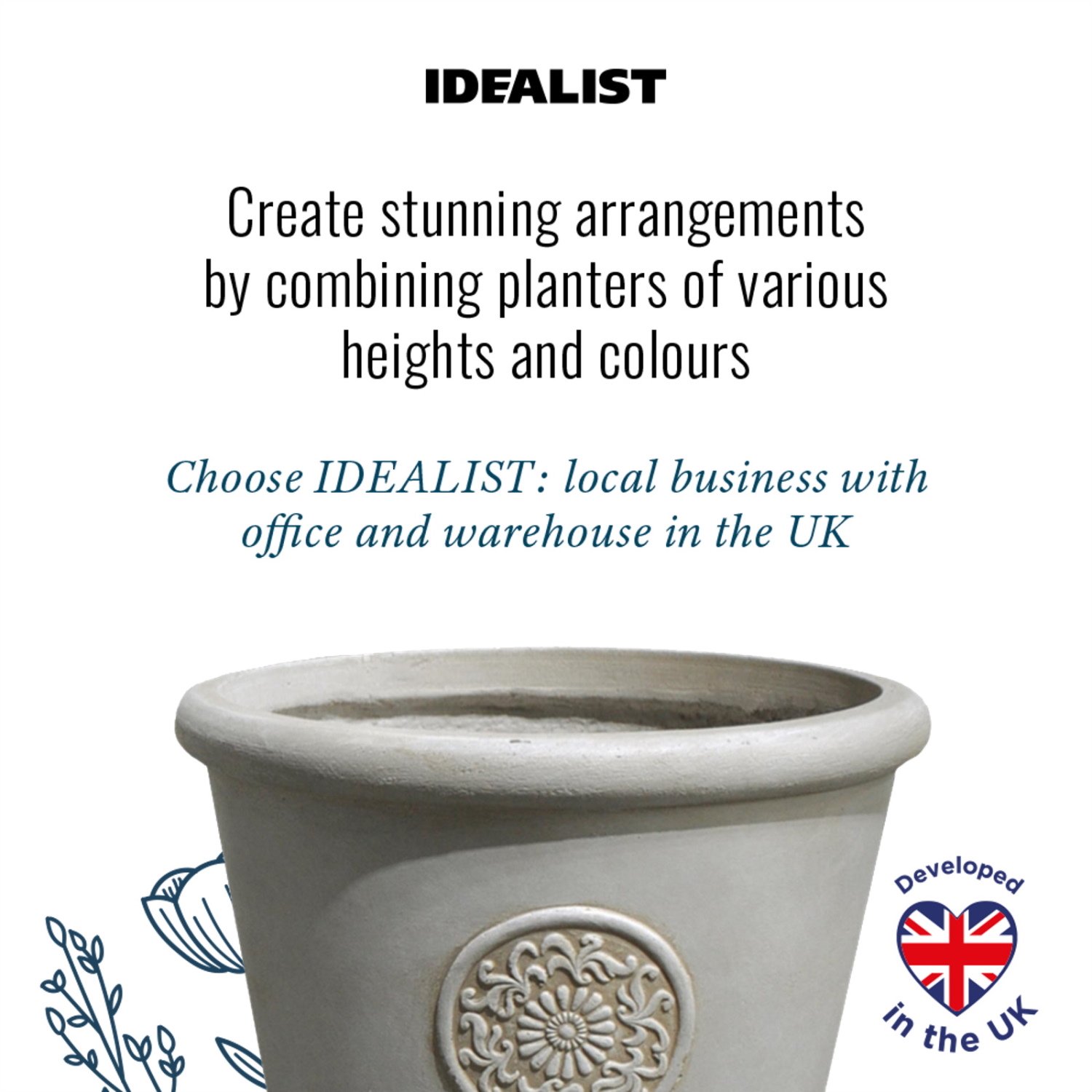 IDEALIST Lite Rustic Style Rolled Rim Wide Vase Outdoor Planter