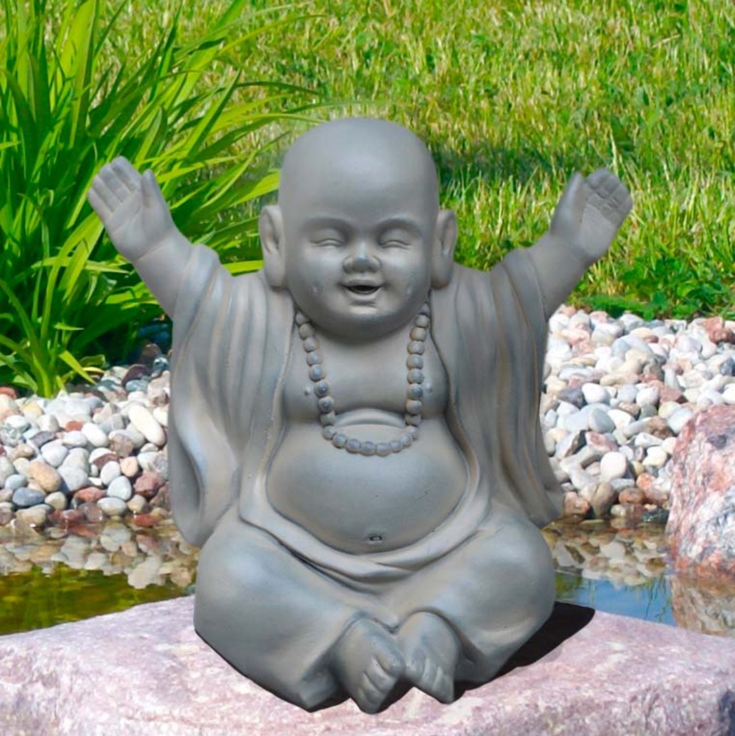 IDEALIST Lite Laughing Baby Monk Moss Washed Indoor and Outdoor Statue L35.5 W25.5 H31.5 cm