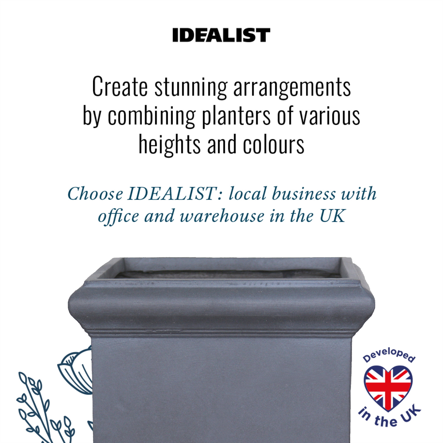 IDEALIST Lite Victorian Box Square Light Stone Outdoor Planter